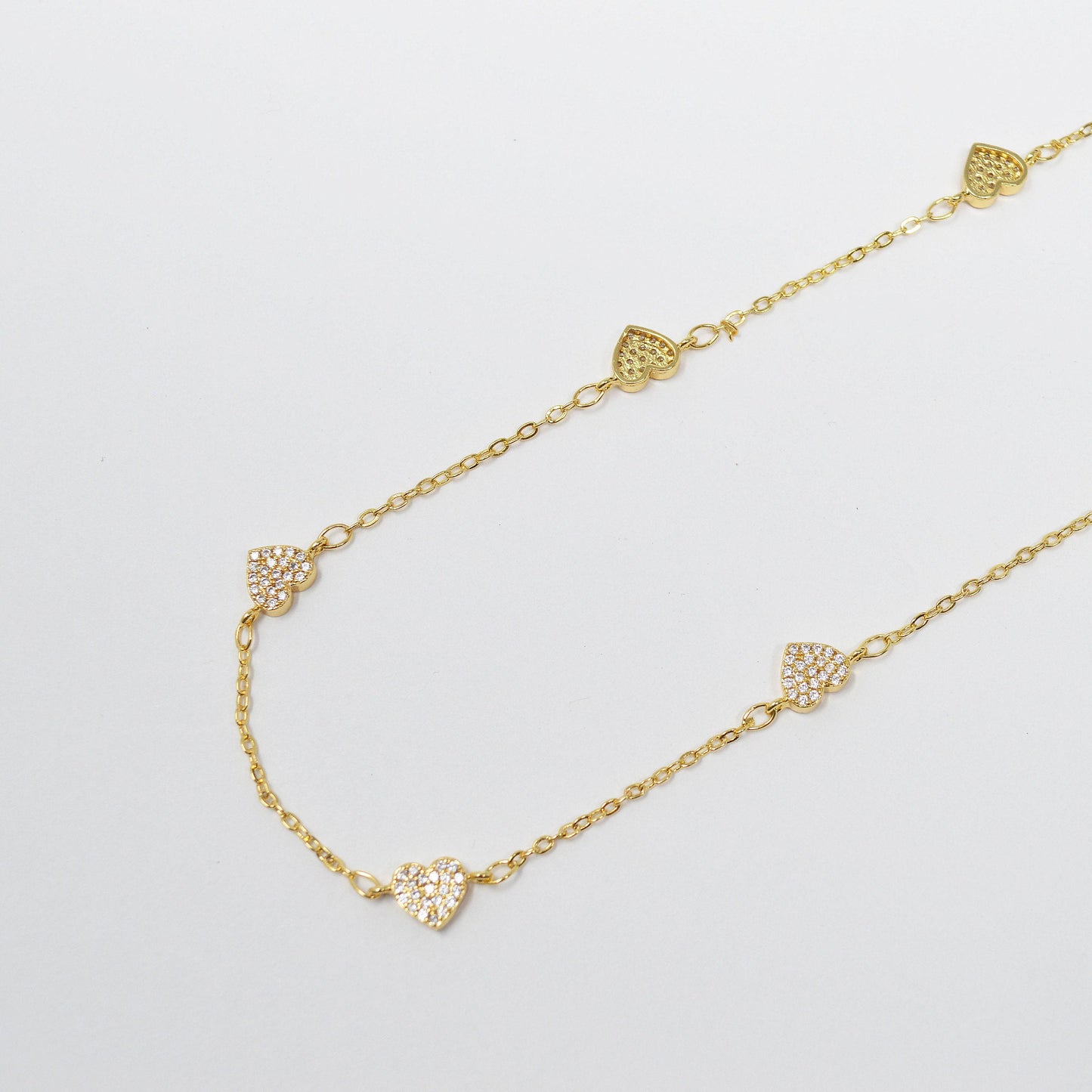 24k gold filled micro pave cz charm chain by yard, cz charm specialty link chain, heart cz charm, roll-420