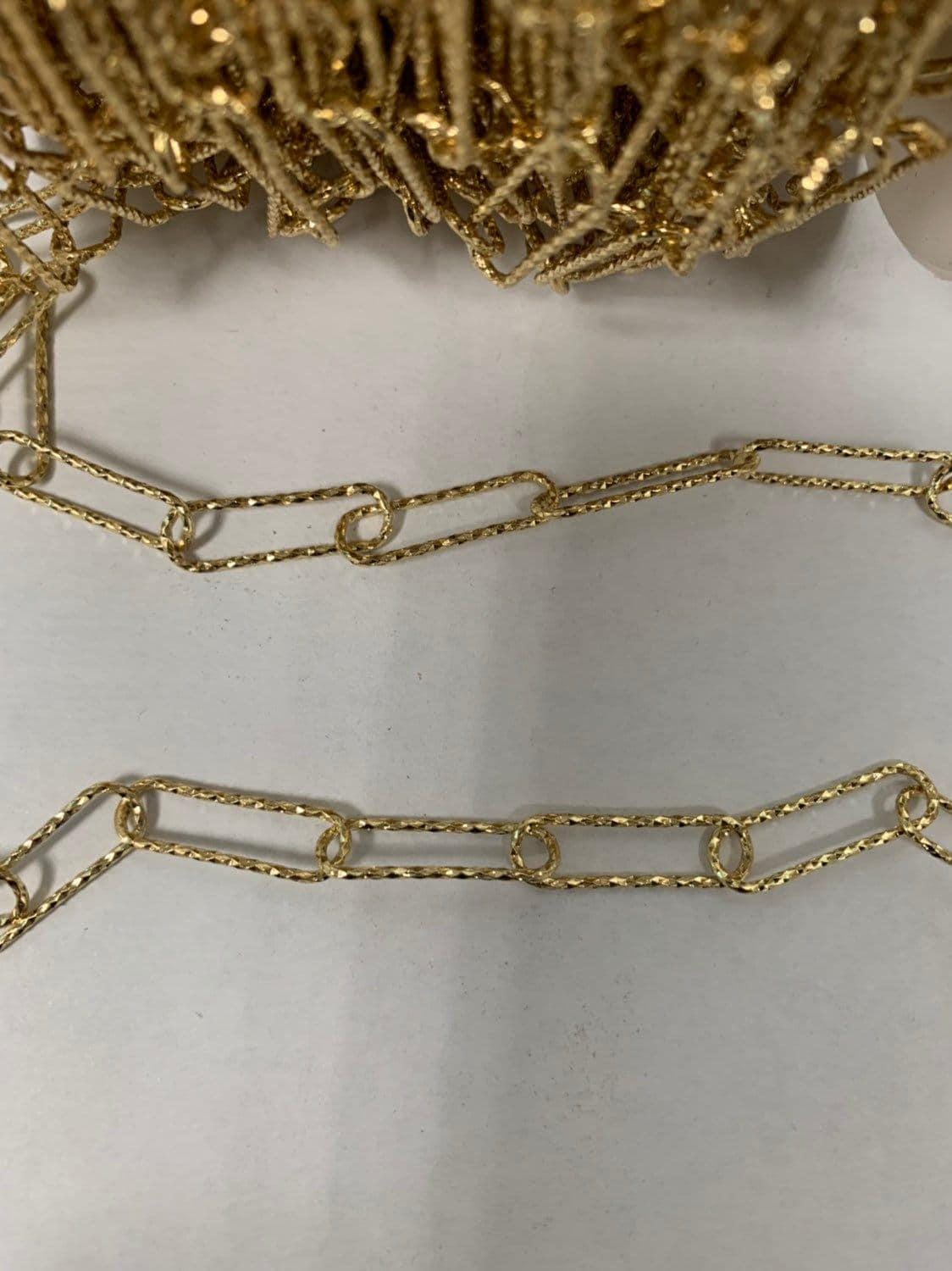 14k gold pounded paperclip chain by yard, oval link chain by foot, wholesale bulk roll chain for jewelry making,roll-417