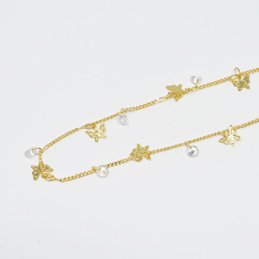 Butterfly 24k gold cubic chain by yard, monarch cz charm specialty link chain by foot, moth 6.9mm x6mm chain 0.7mm thick,roll-413