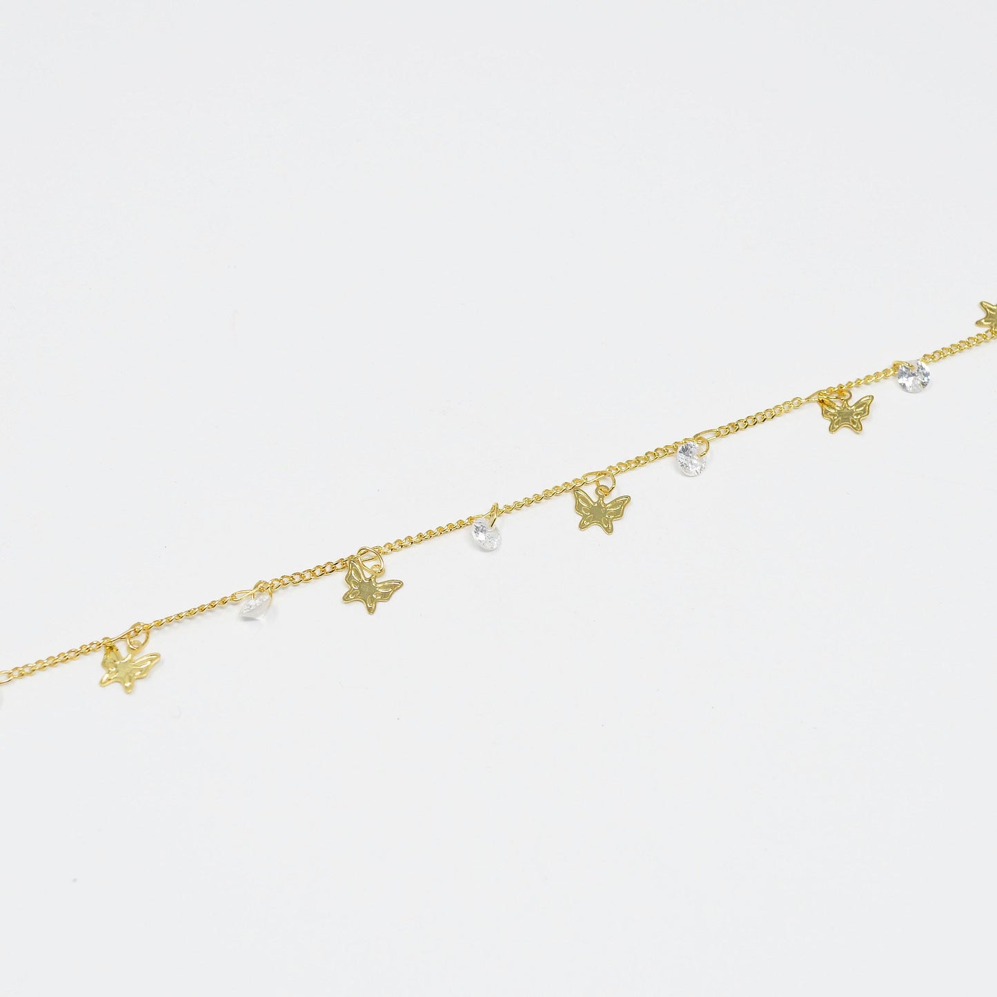 Butterfly 24k gold cubic chain by yard, monarch cz charm specialty link chain by foot, moth 6.9mm x6mm chain 0.7mm thick,roll-413