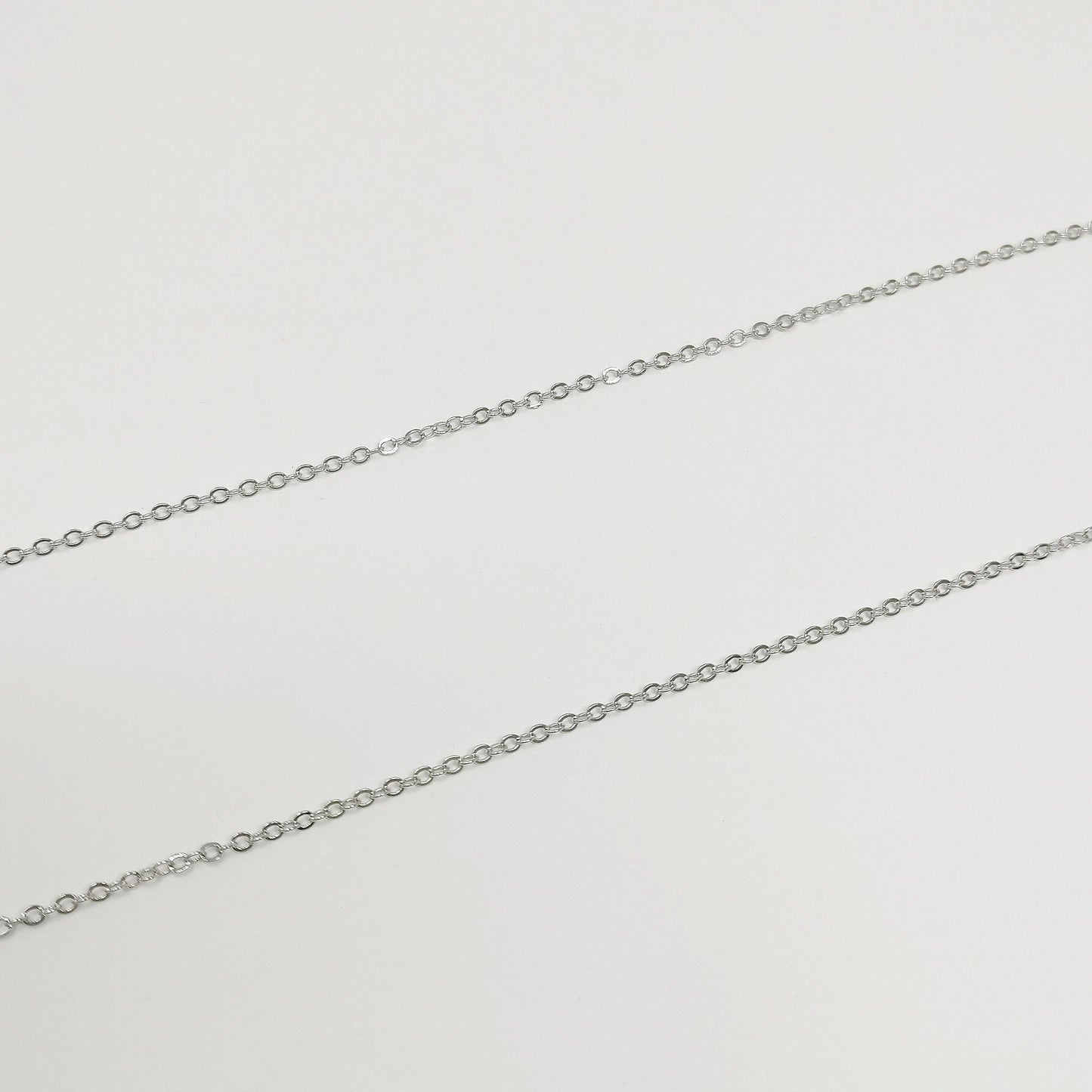 White gold rolo cable chain by yard, silver color oval link chain, wholesale bulk roll chain for diy jewelry ,thickness 0.2mm, 408