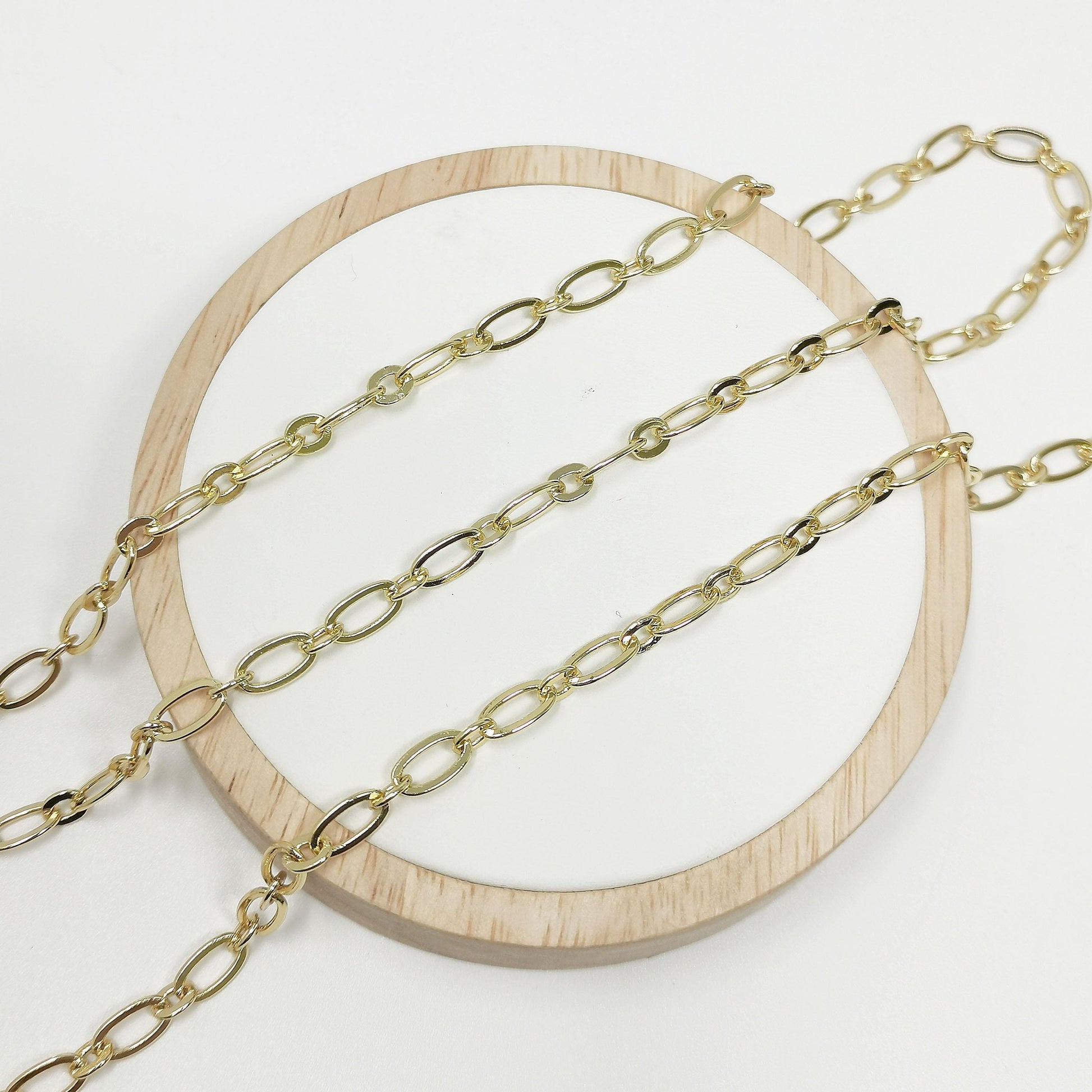 14k gold rolo cable paperclip chain by yard, link cable rolo elongate chain, wholesale bulk roll chain for jewelry making, 401