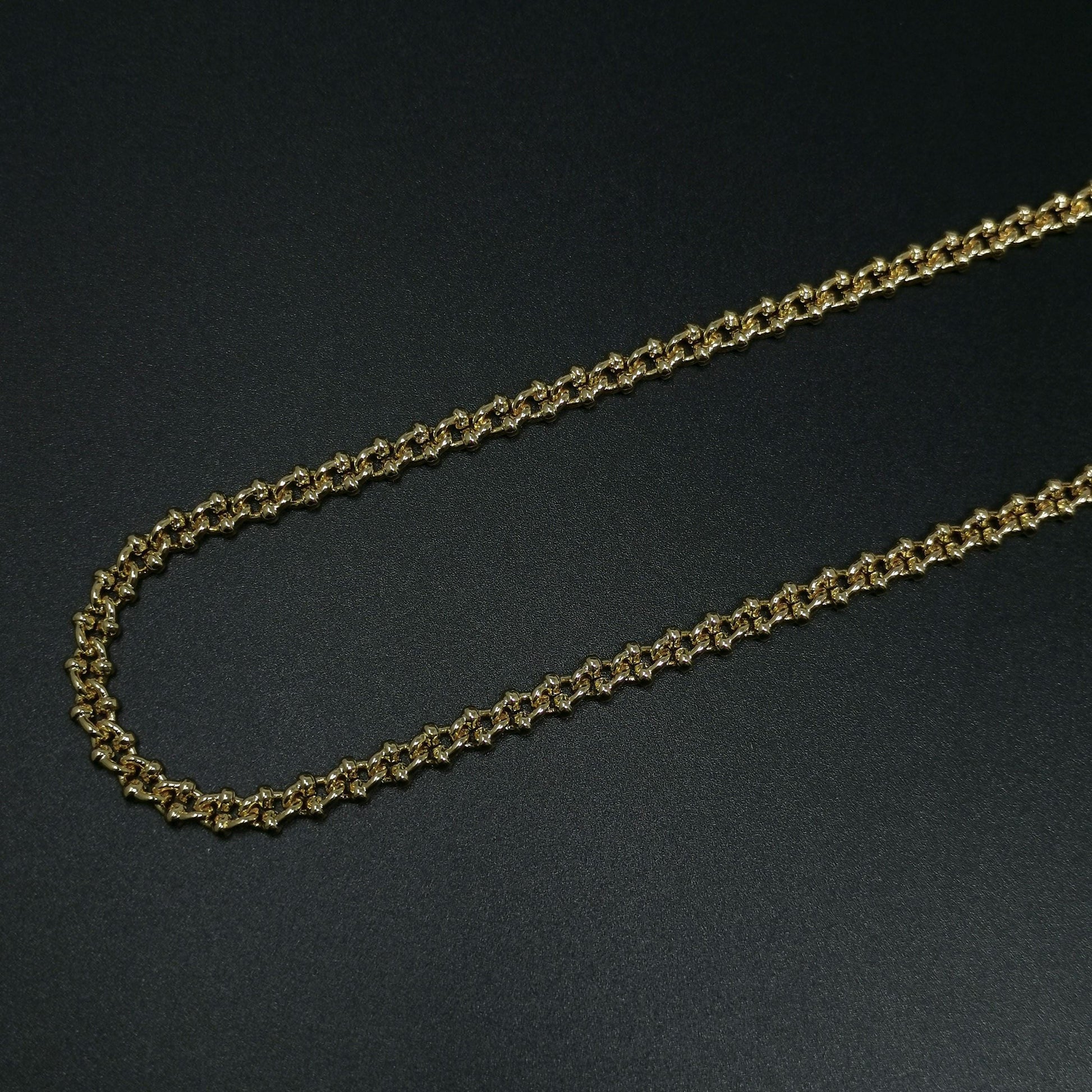 Bold gold chain by yard, oval double dot link chain wholesale bulk roll chain, size 8x5.5mm, roll-400