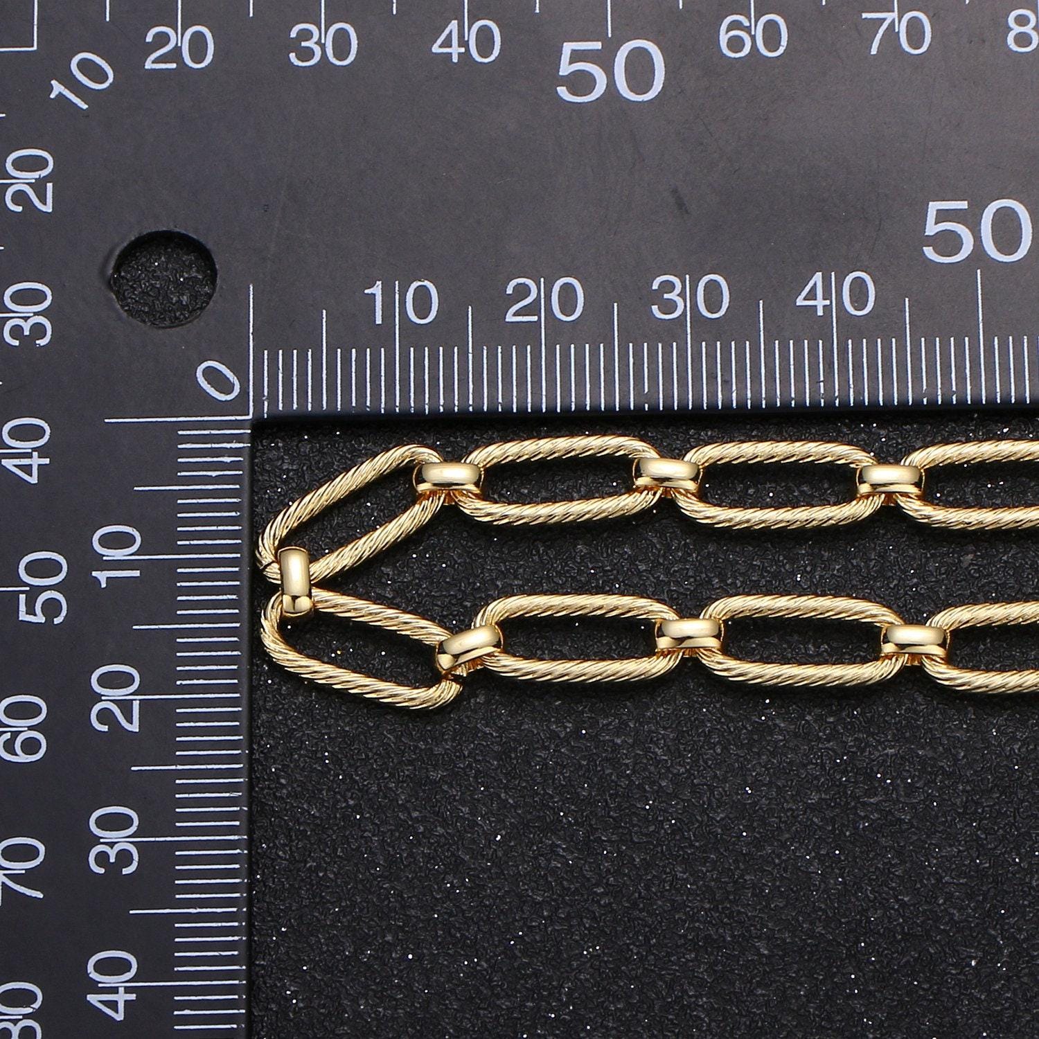 24k gold rolo cable paperclip chain by yard, link cable thick elongate chain, wholesale bulk roll chain jewelry making14.6x6.5mm, 382