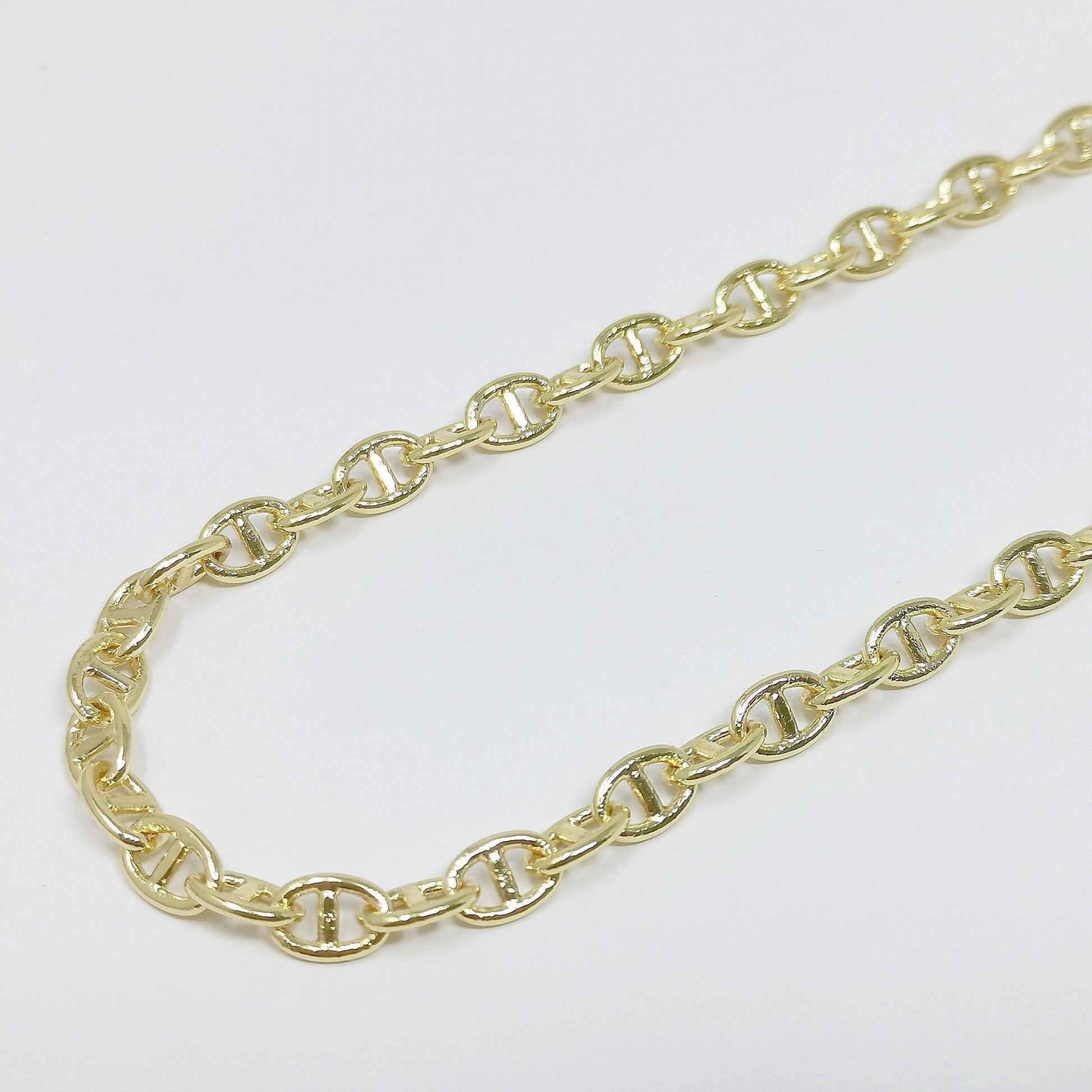 Gold anchor chain by yard, mariner chain by foot, wholesale bulk roll chain for jewelry making 5x9mm, roll-355