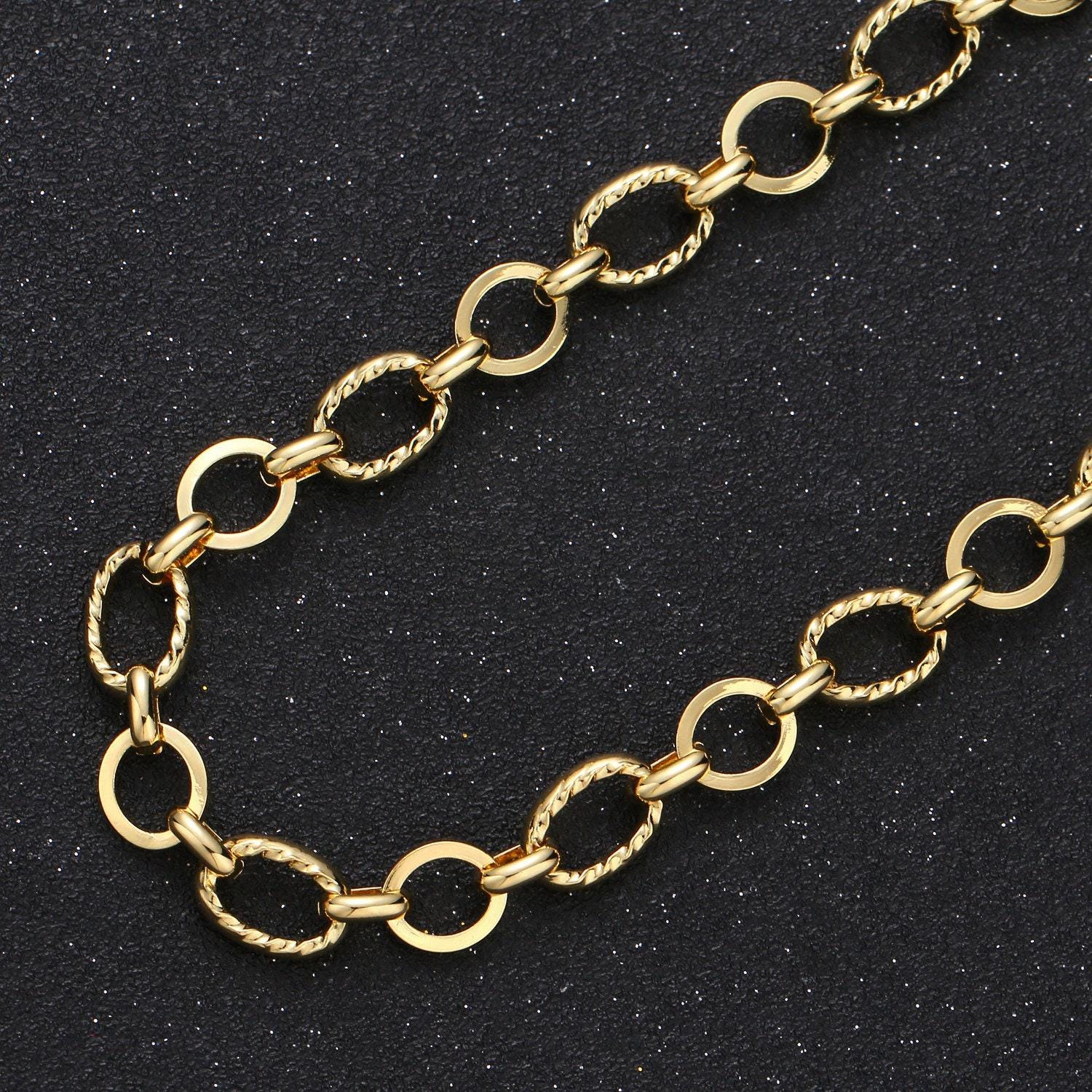 24k gold oval rolo cable chain by yard, link cable twistedvelongate chain , new design rolo chain, roll-348