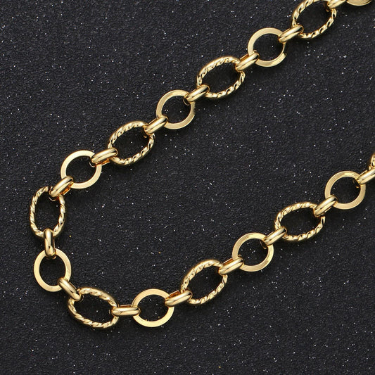 24k gold oval rolo cable chain by yard, link cable twistedvelongate chain , new design rolo chain, roll-348