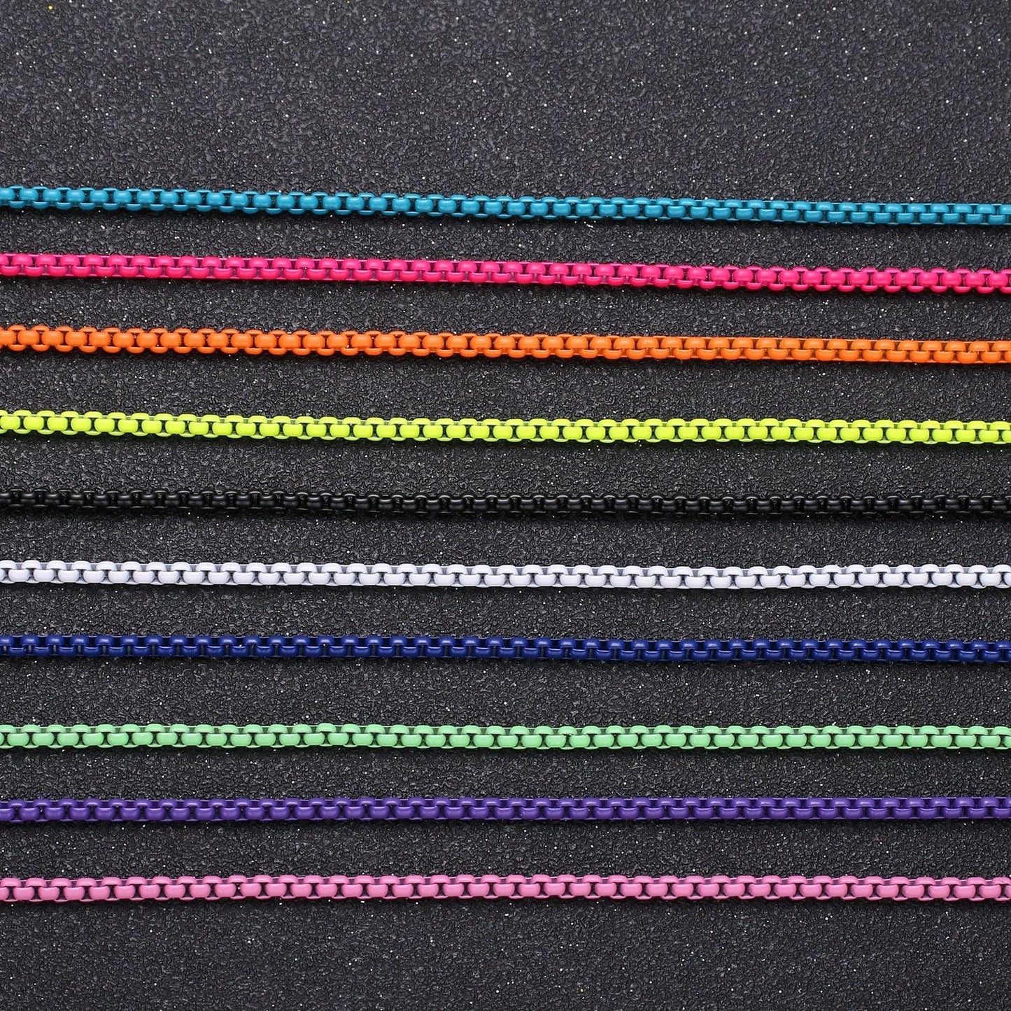 Fuchsia, highlight green, orange color fancy enamel link rolo cable chain by yard, square link chain by yard, width 2.6mm, roll-341,342,343