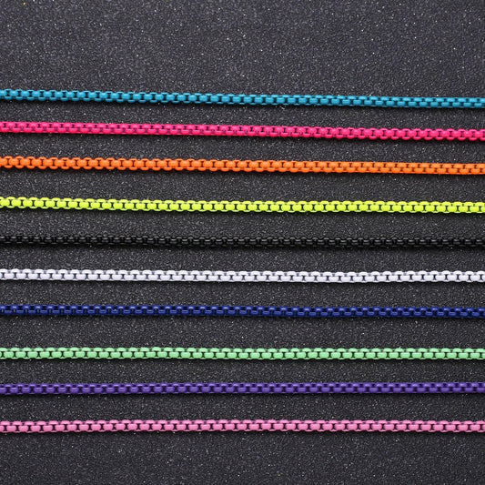 Fuchsia, highlight green, orange color fancy enamel link rolo cable chain by yard, square link chain by yard, width 2.6mm, roll-341,342,343