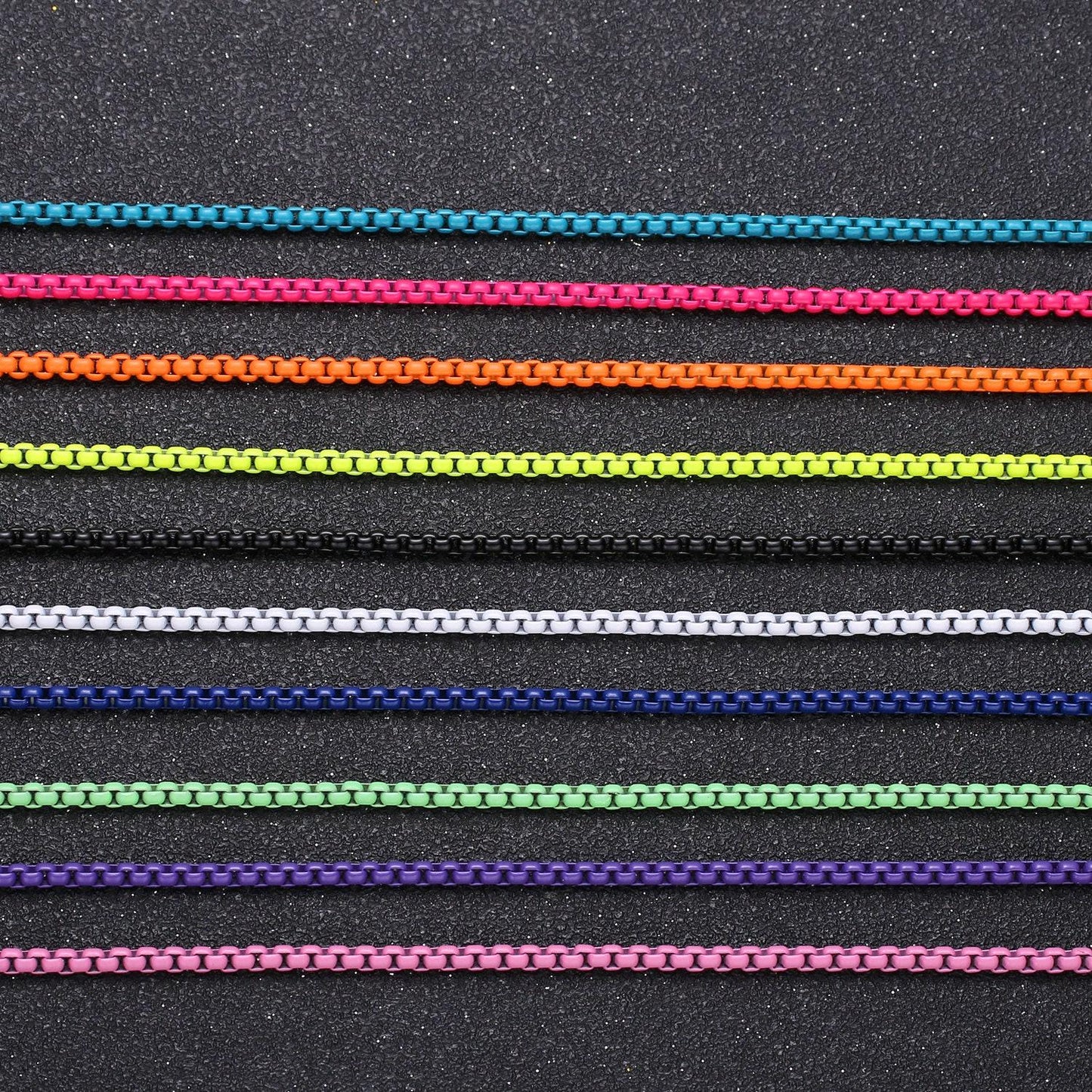 Black, navy blue, lime green color fancy enamel link rolo cable chain by yard, square link chain by yard, width 2.6mm,roll-338,339,340