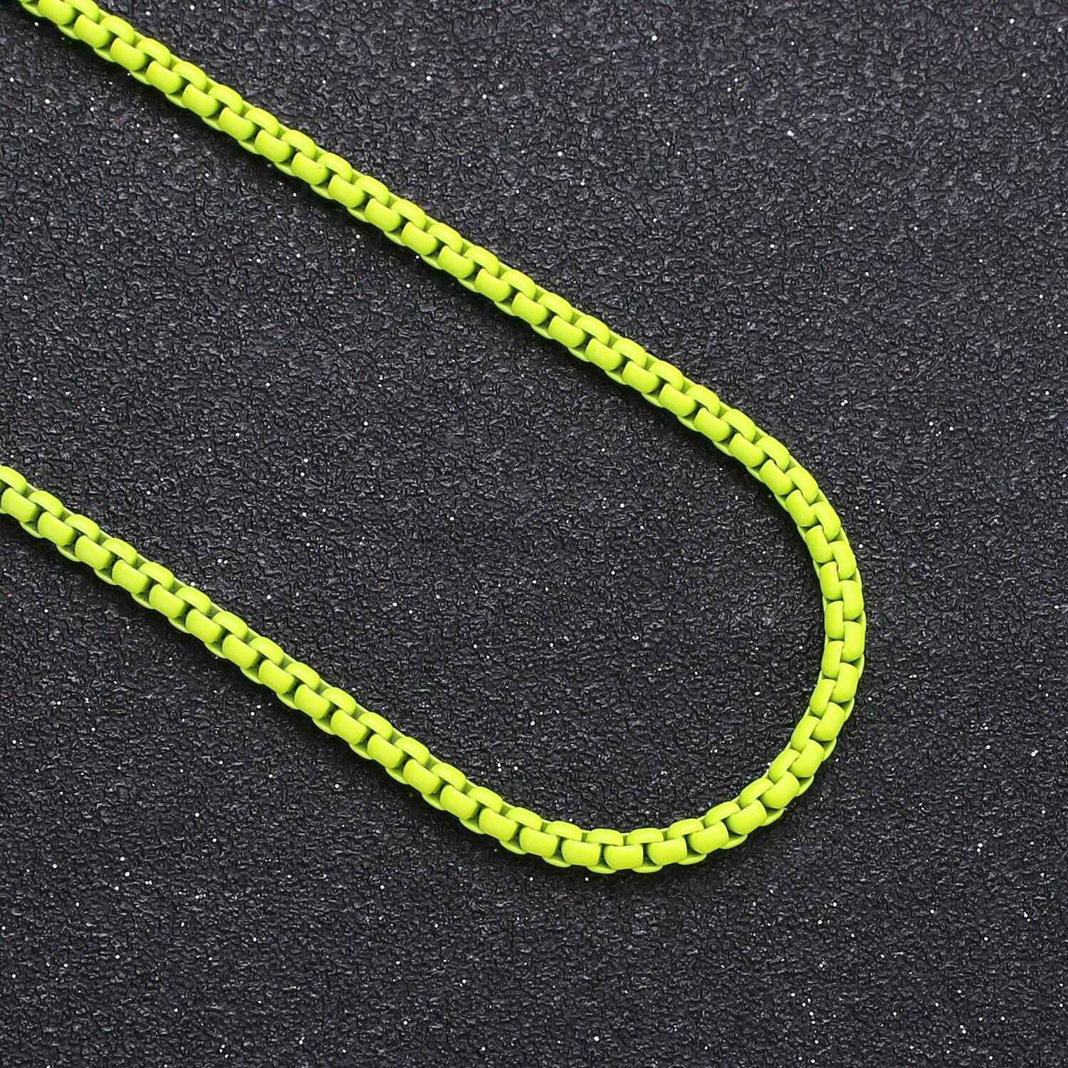 Fuchsia, highlight green, orange color fancy enamel link rolo cable chain by yard, square link chain by yard, width 2.6mm, roll-341,342,343