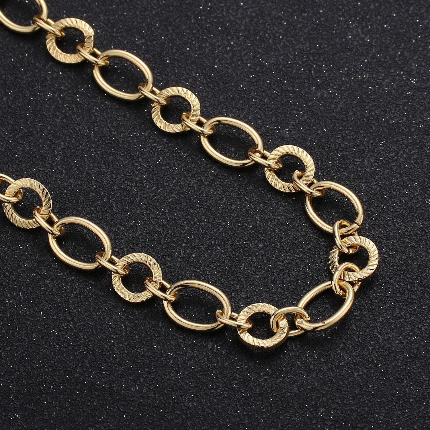 Gold friendship rollo chain by yard, gold fancy chain by foot, wholesale bulk roll chain for jewelry making, width 9mm, roll-301