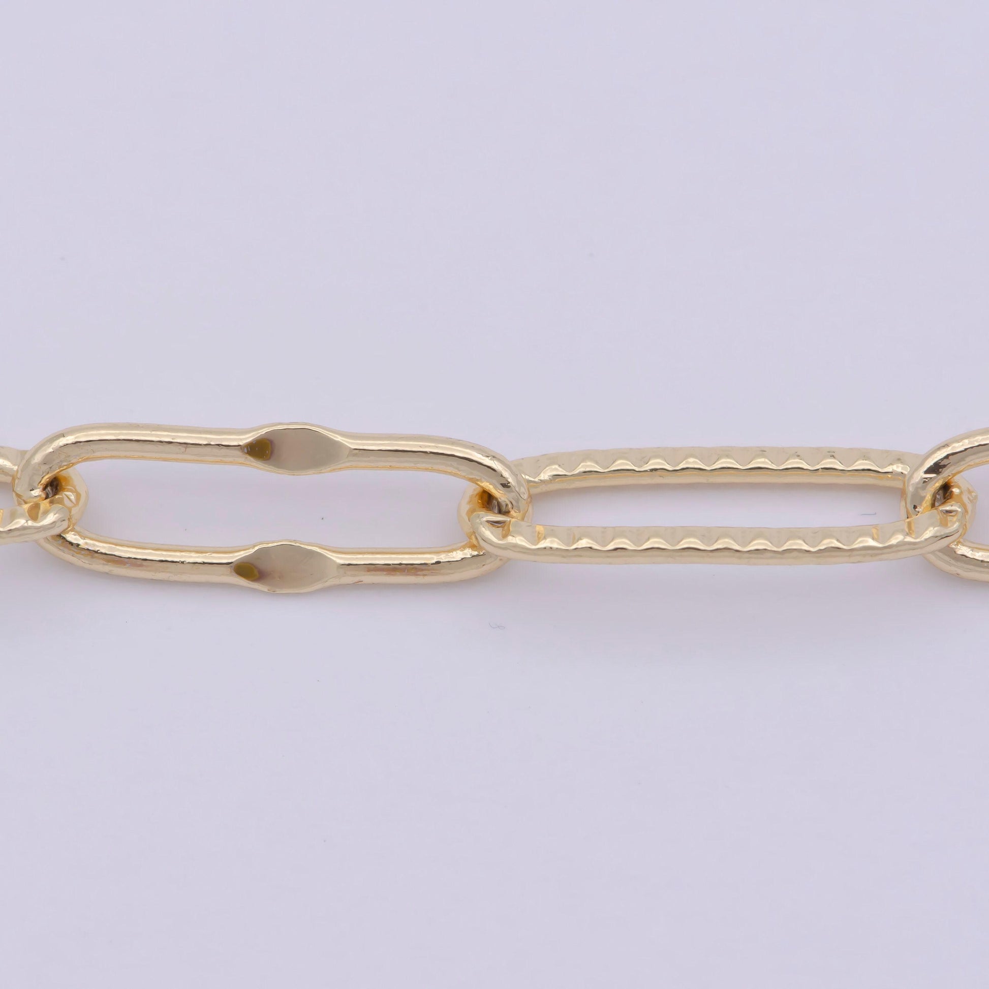 Oval gold embosed paper clip chain by yard, link chain wholesale bulk roll chain for jewelry making, size 8.8x2mm, roll-300