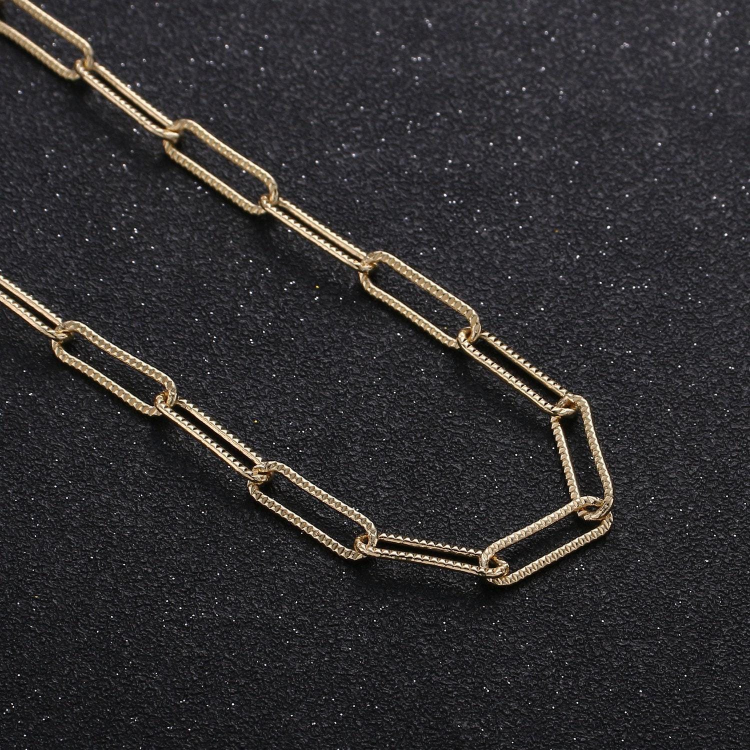 16k gold embosed paperclip rolo cable chain by yard, gold cable rolo chain by foot, thicknest 1mm, roll-284
