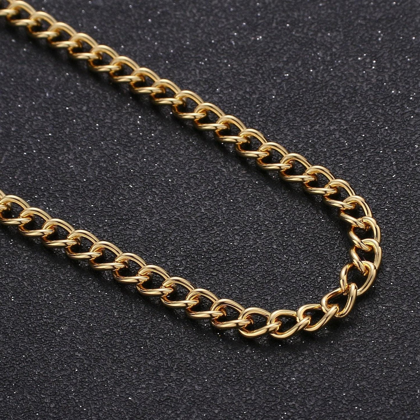 24k gold 5.3mm cuban curb chain by yard, cuban curb chain, wholesale bulk roll chain for jewelry making, thickness 1.2mm, 282