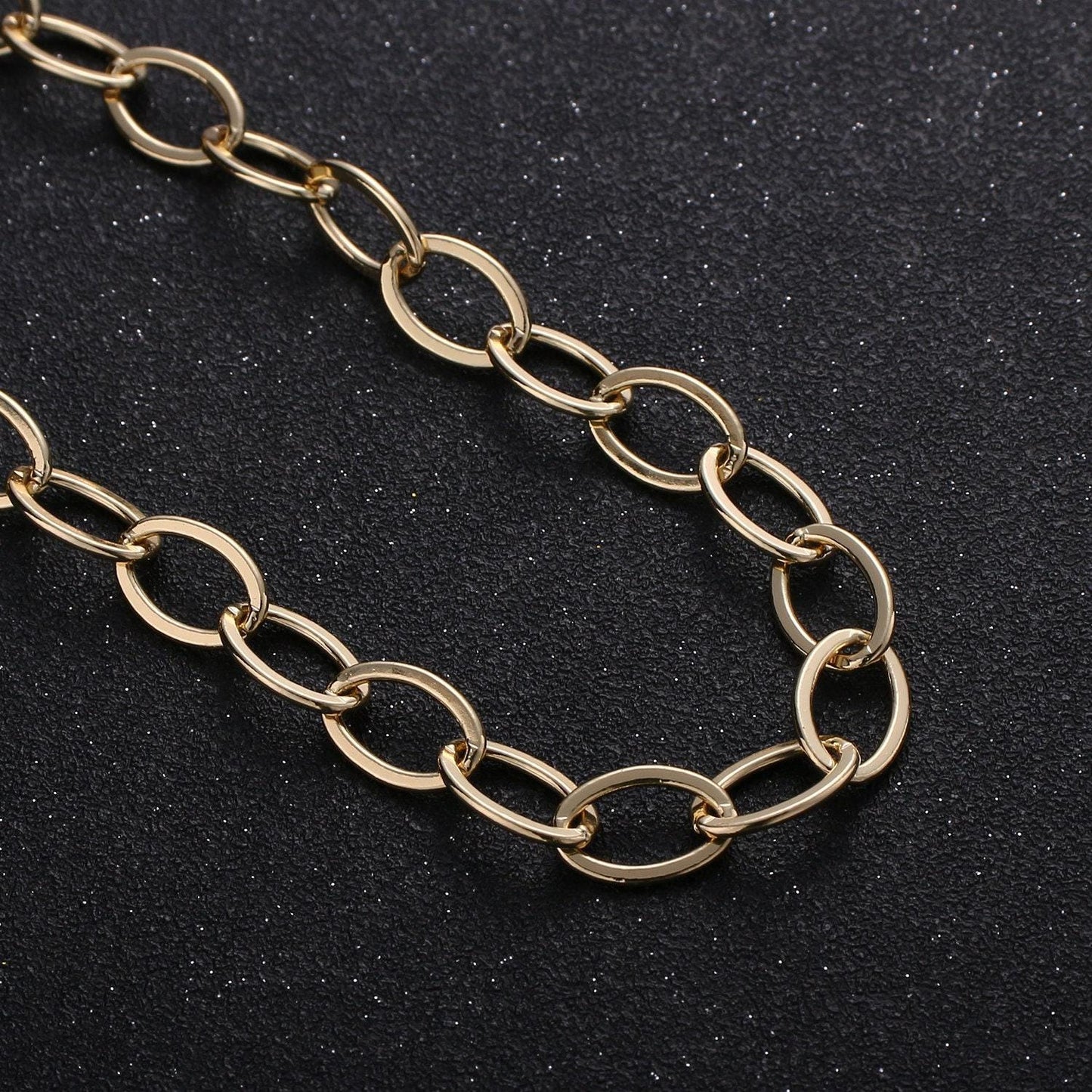Oval paperclip chain gold by yard, oval link chain by foot, paper clip link for diy craft, roll-259