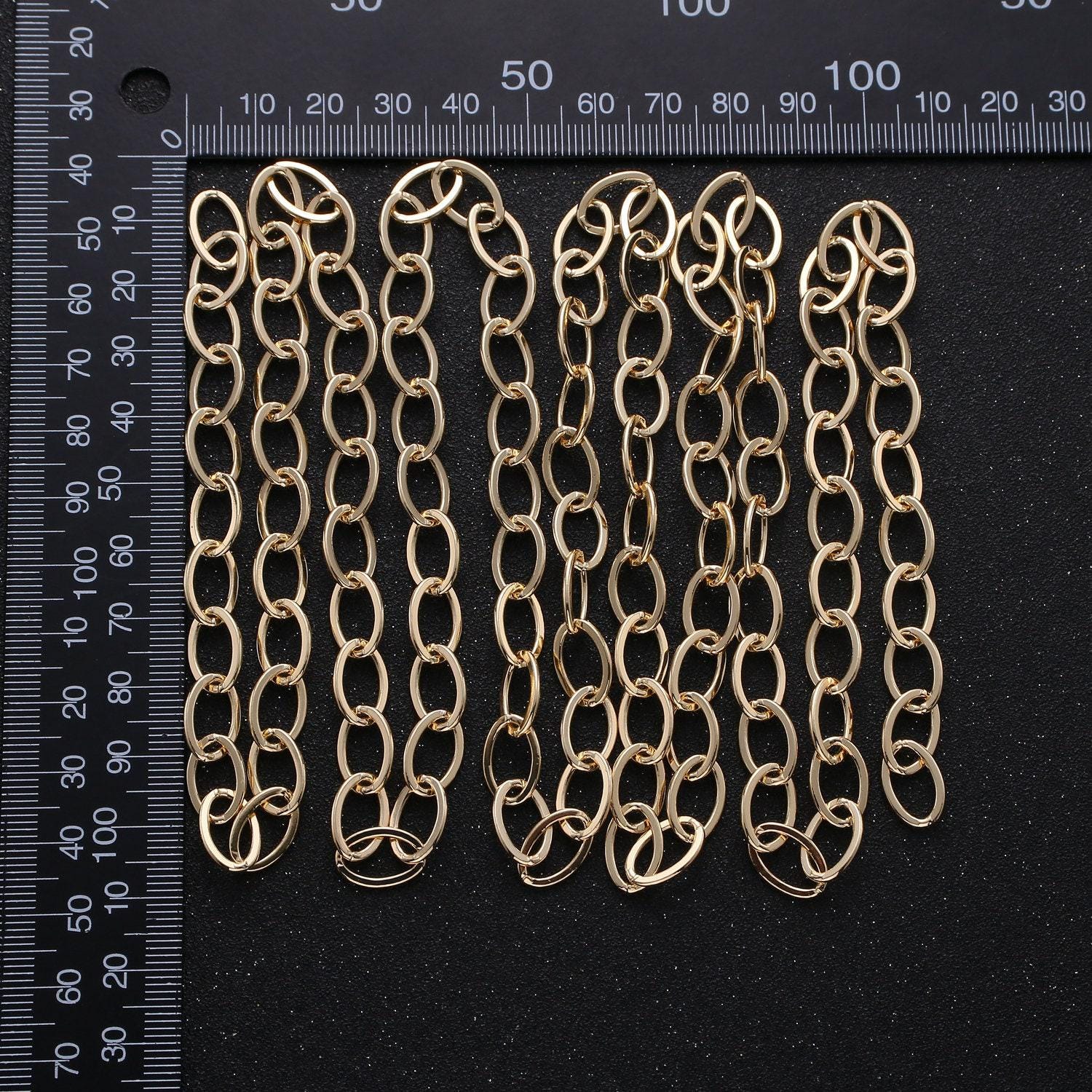 Oval paperclip chain gold by yard, oval link chain by foot, paper clip link for diy craft, roll-259