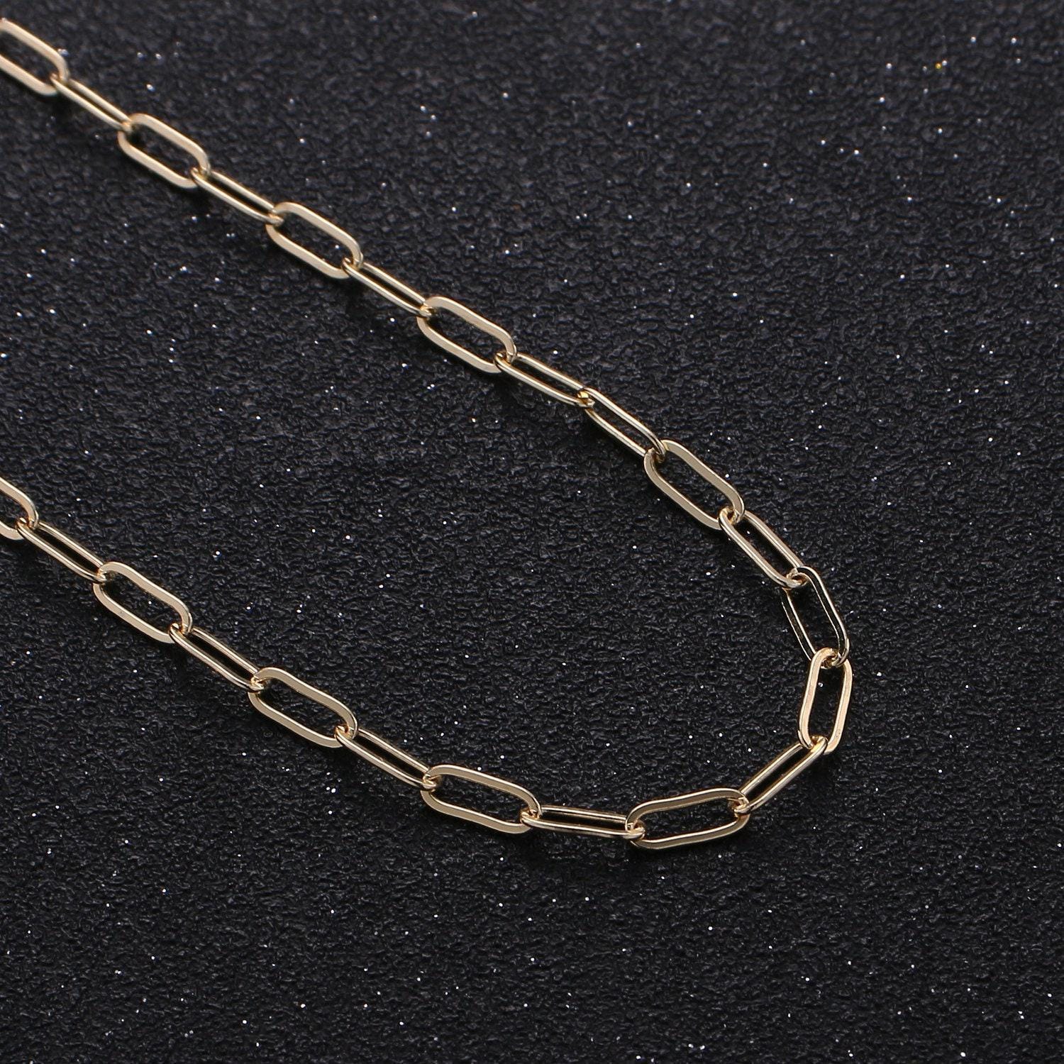 Gold paperclip rolo cable chain by yard, gold cable rolo chain by foot, thicknest 0.3mm, roll-255