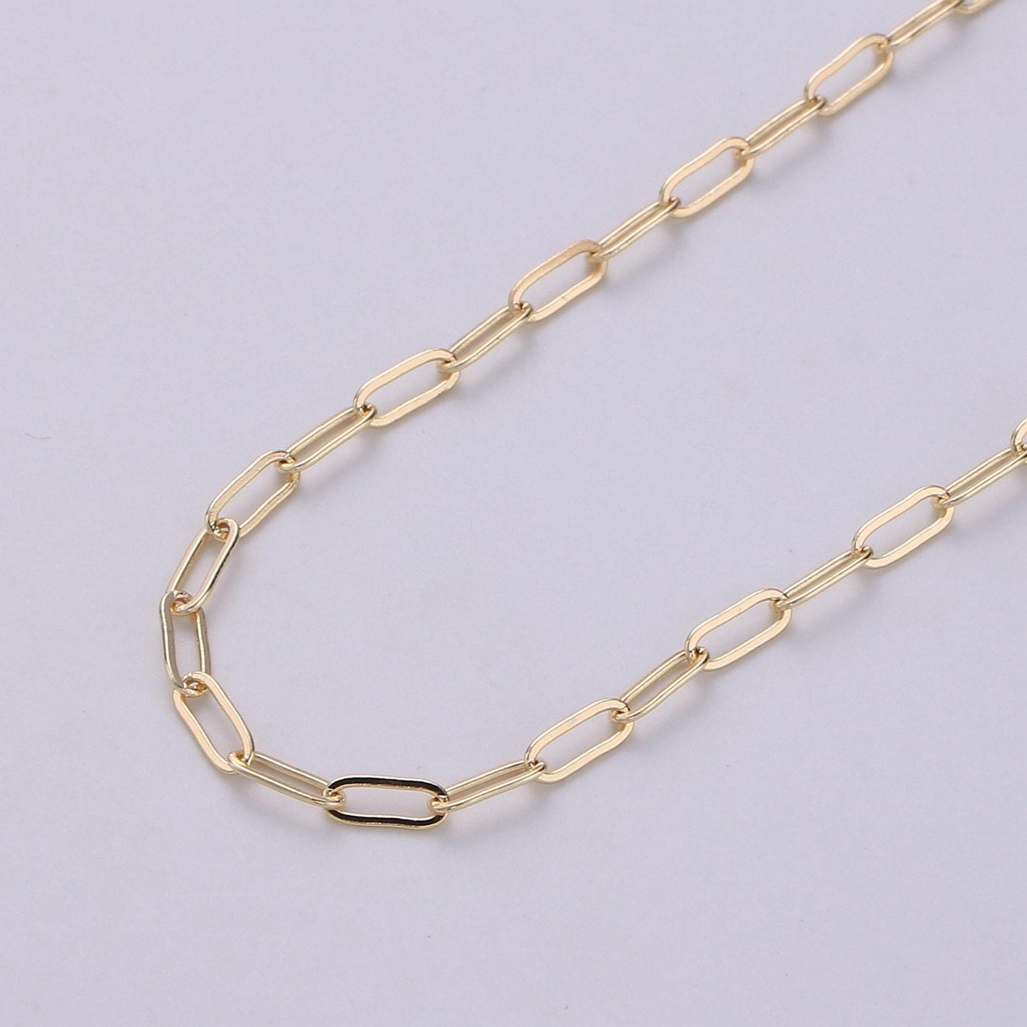 Gold paperclip rolo cable chain by yard, gold cable rolo chain by foot, thicknest 0.3mm, roll-255