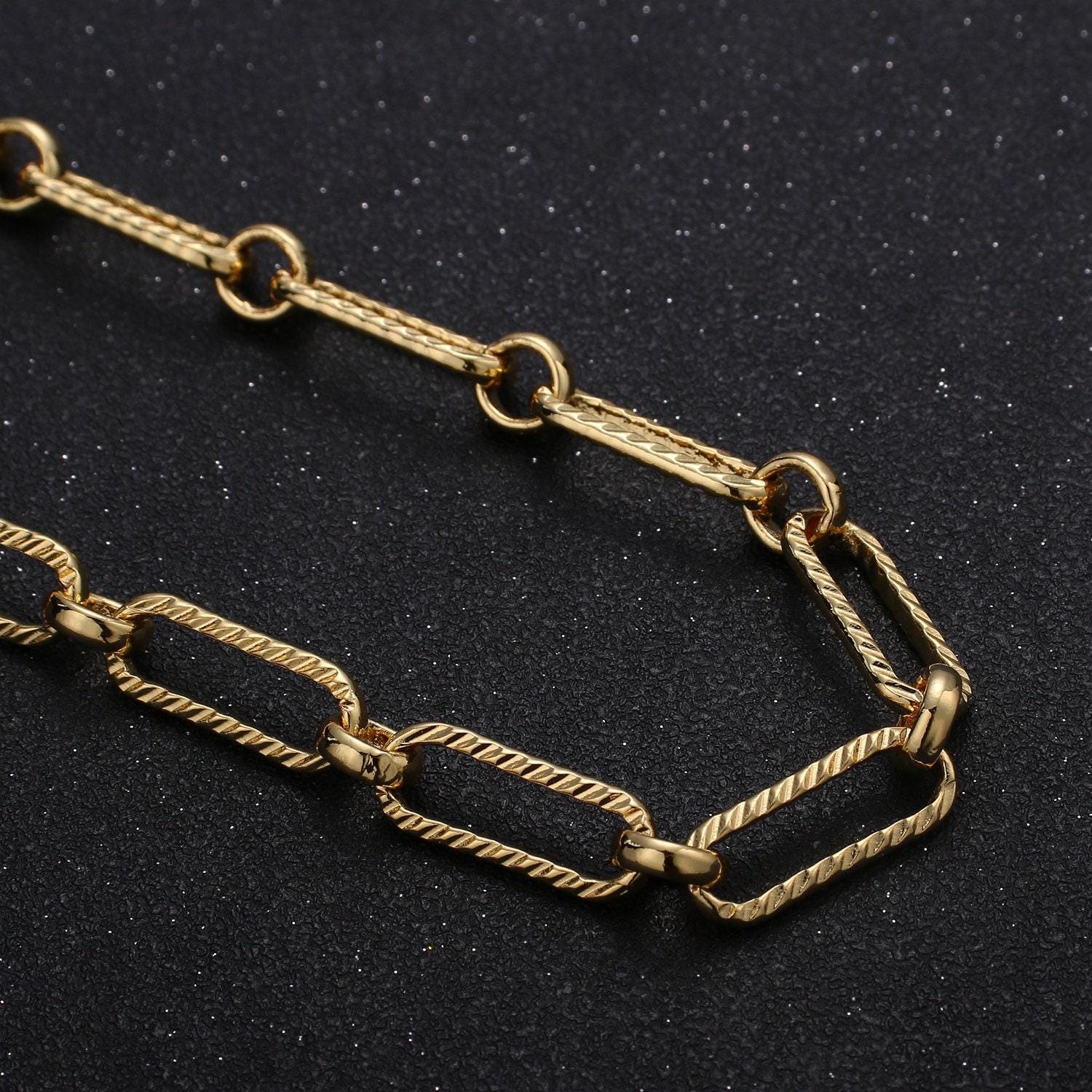 24k gold rolo cable paperclip chain by yard, link cable thick elongate chain, wholesale bulk roll chain jewelry making 11x8mm, 234