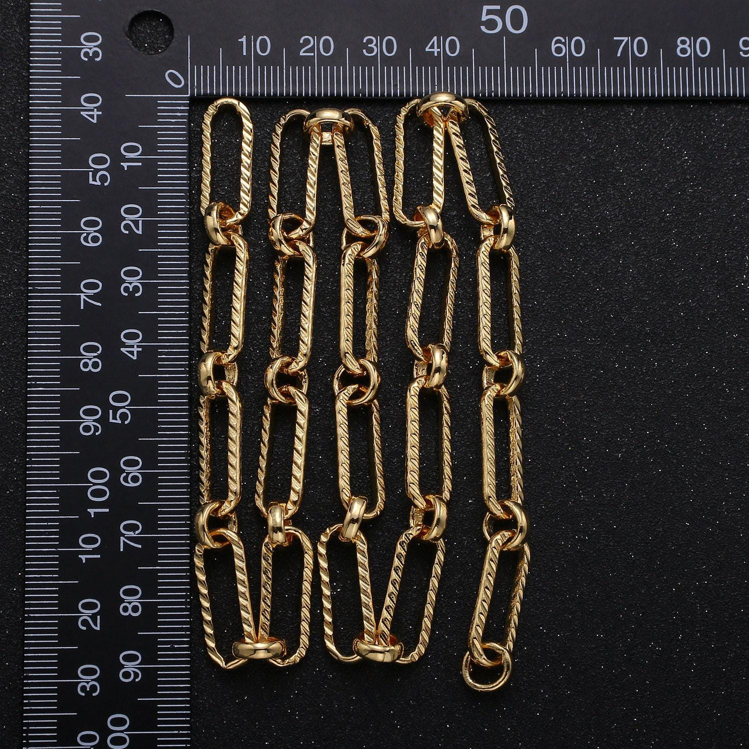 24k gold rolo cable paperclip chain by yard, link cable thick elongate chain, wholesale bulk roll chain jewelry making 11x8mm, 234