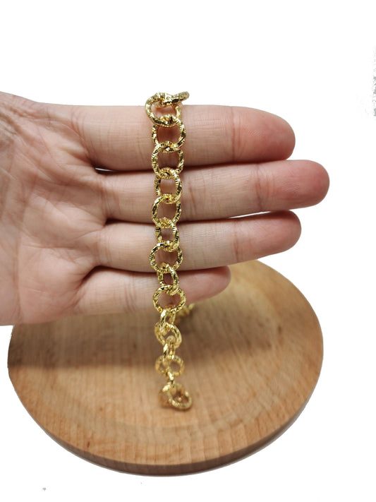 Gold fancy rolo chain by yard, rope cable chain, wholesale bulk roll chain for jewelry making, width 10.5mm, roll 209, 91