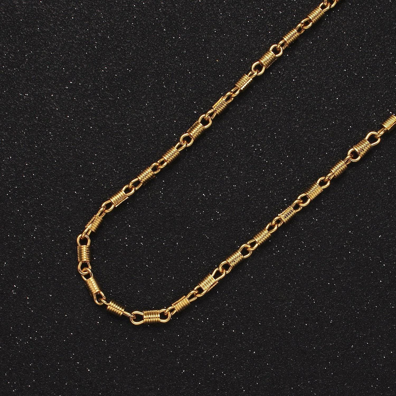 Gold cylinder lined tube link designed unfinished chain for jewelry making | roll-1437