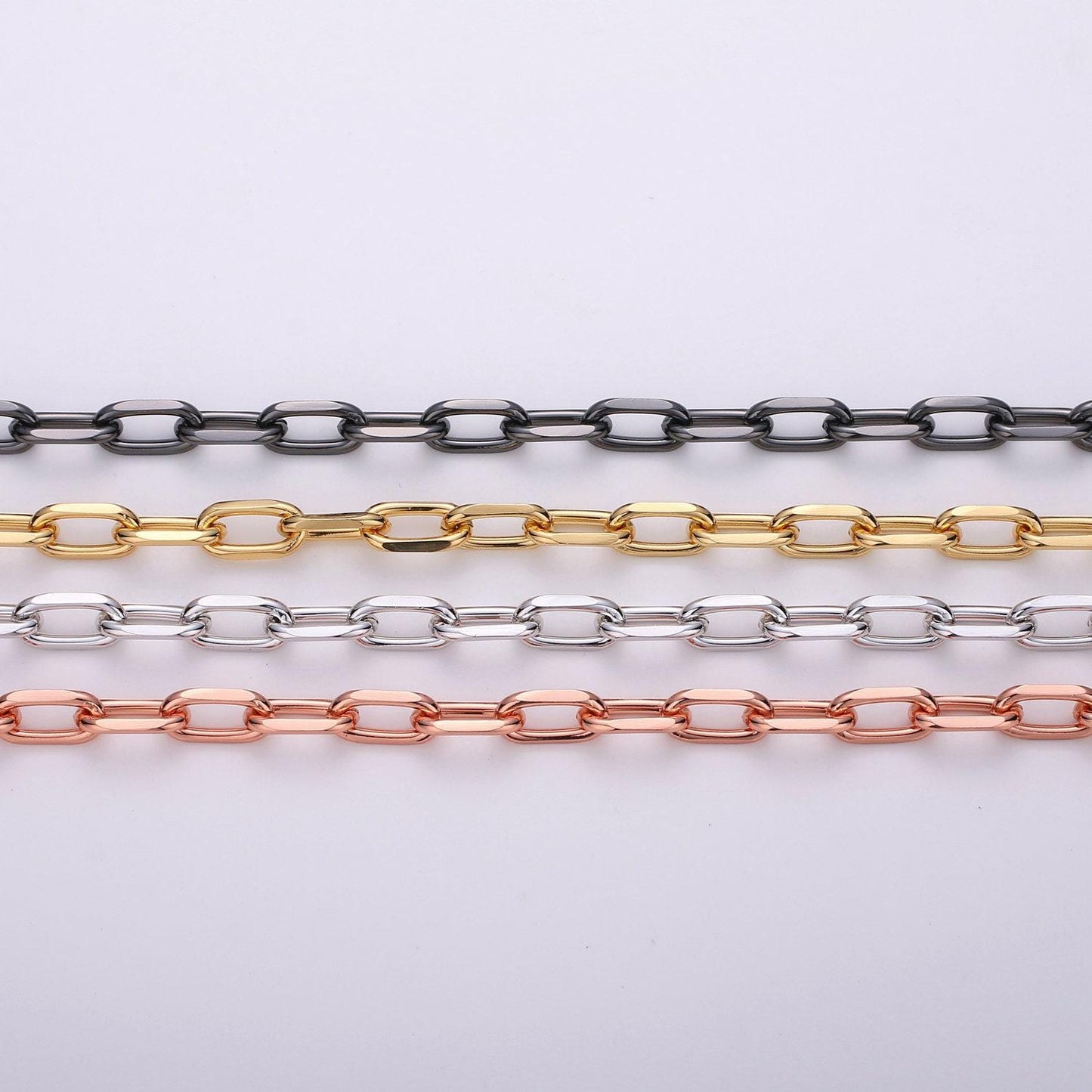 Thick rolo cable paperclip 24k gold chain by yard, link cable rolo elongate chain by foot, chain for diy craft ideas 143,144,145,146
