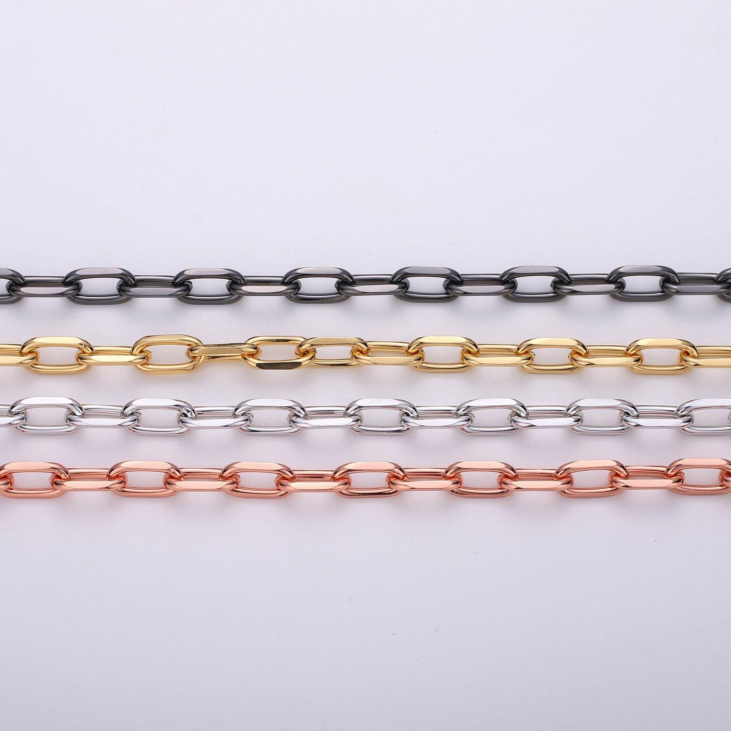 Thick rolo cable paperclip 24k gold chain by yard, link cable rolo elongate chain by foot, chain for diy craft ideas 143,144,145,146