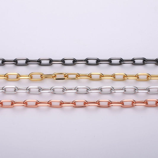 Thick rolo cable paperclip 24k gold chain by yard, link cable rolo elongate chain by foot, chain for diy craft ideas 143,144,145,146