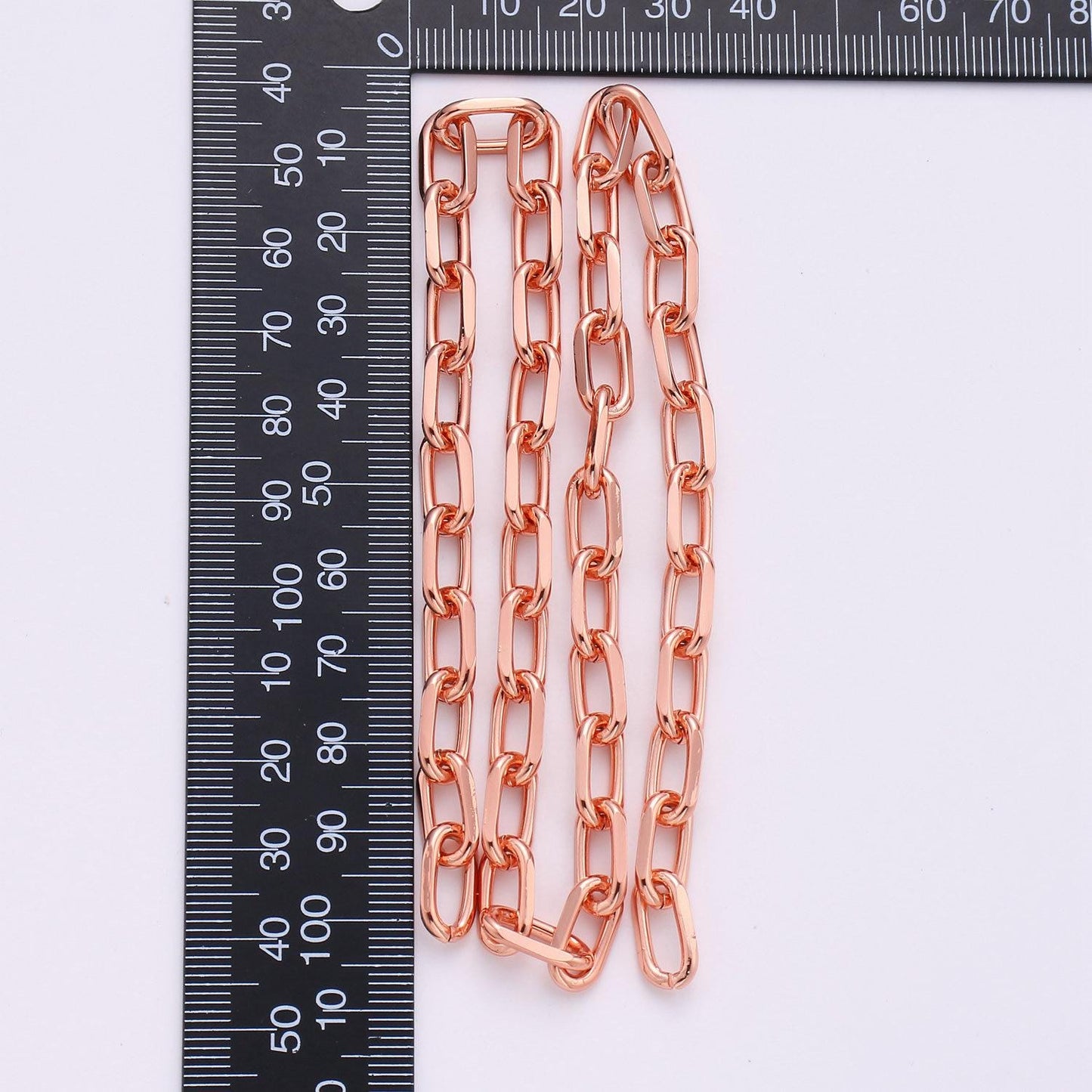 Thick rolo cable paperclip 24k gold chain by yard, link cable rolo elongate chain by foot, chain for diy craft ideas 143,144,145,146
