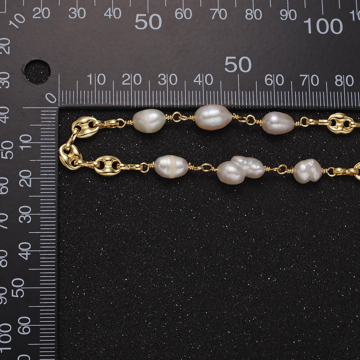 24k gold filled triple freshwater pearl anchor link unfinished jewelry making chain | roll-1407
