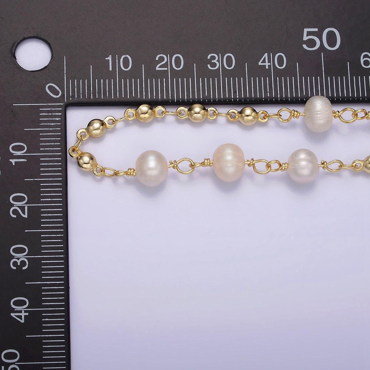 24k gold filled triple button triple freshwater pearl multiple bead unfinished chain for jewelry making | roll-1406