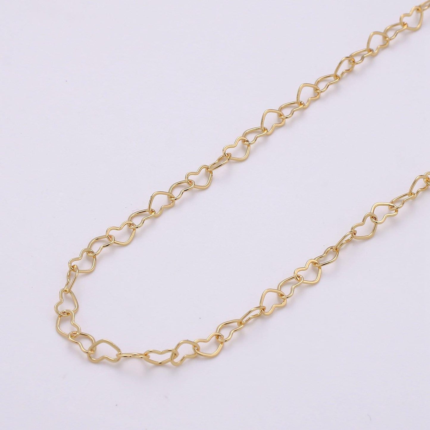 Heart link gold chain by yard, lovely heart charm chain, wholesale bulk roll chain for jewelry making, thickness 0.3mm, 130