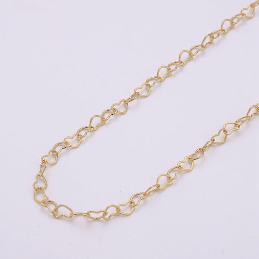 Heart link gold chain by yard, lovely heart charm chain, wholesale bulk roll chain for jewelry making, thickness 0.3mm, 130