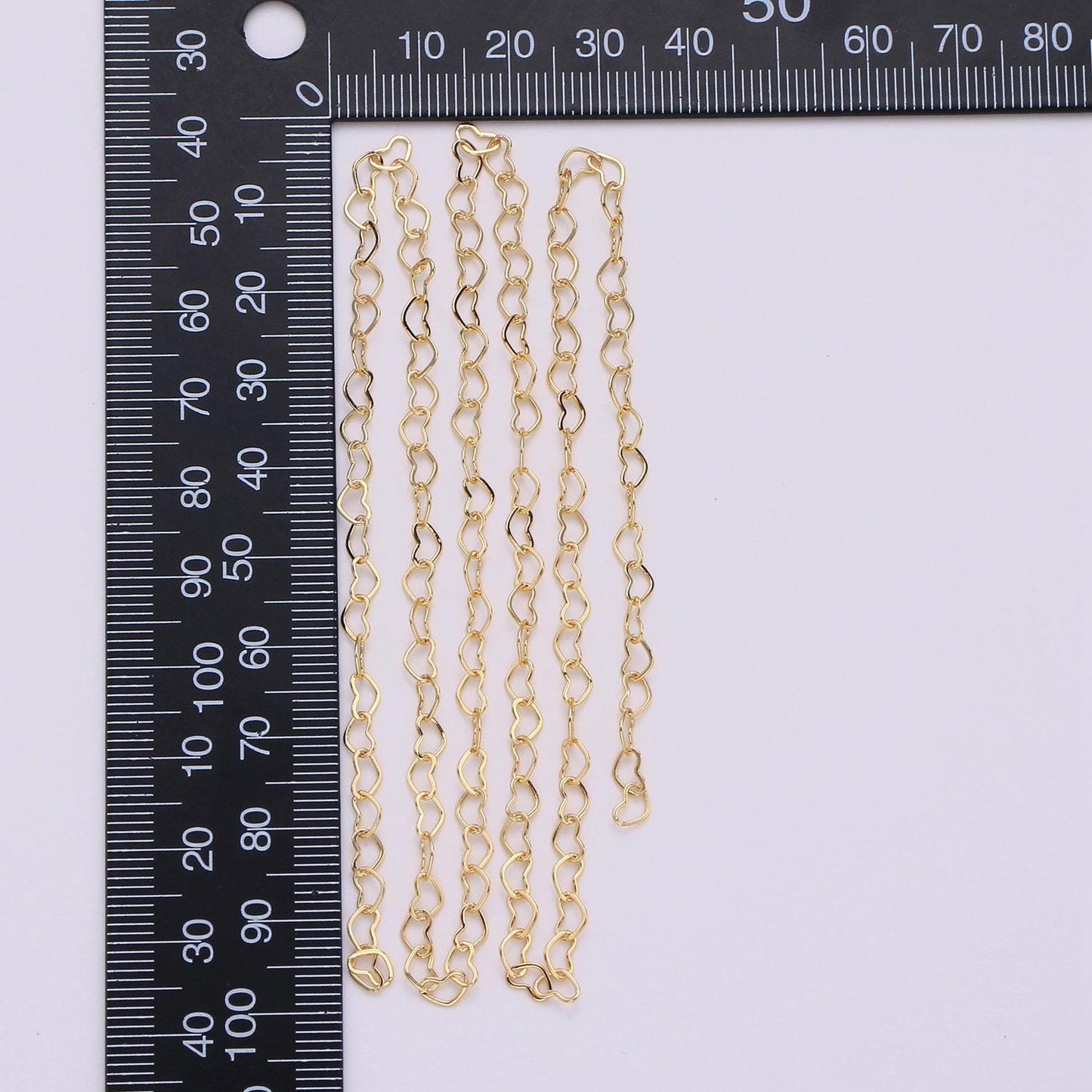 Heart link gold chain by yard, lovely heart charm chain, wholesale bulk roll chain for jewelry making, thickness 0.3mm, 130