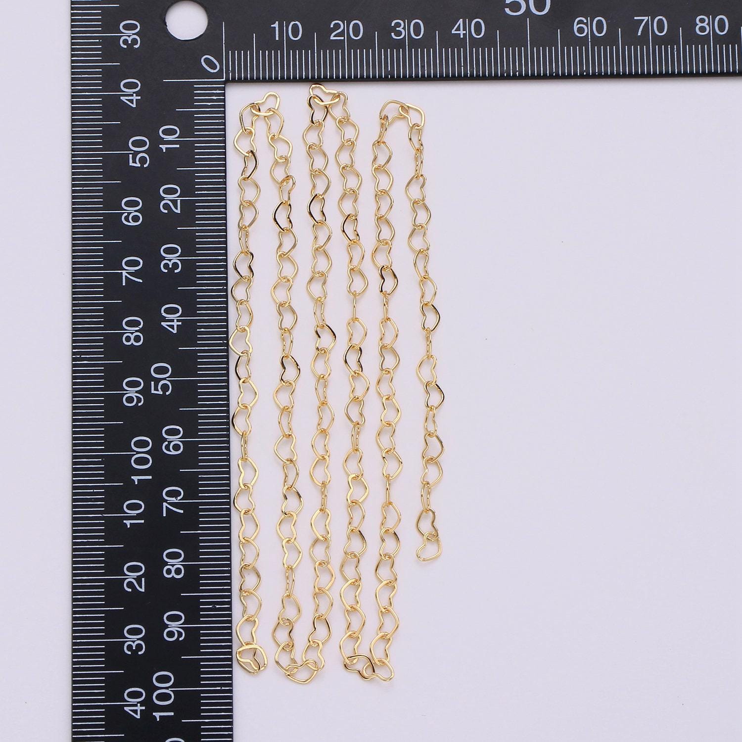 Heart link gold chain by yard, lovely heart charm chain, wholesale bulk roll chain for jewelry making, thickness 0.3mm, 130