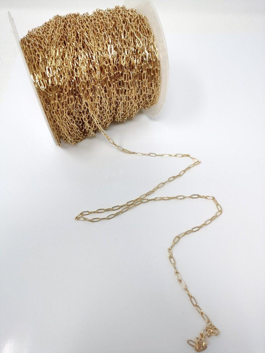 Gold paperclip rolo cable chain by yard, gold cable rolo chain, wholesale bulk roll chain for jewelry making #39 / 129