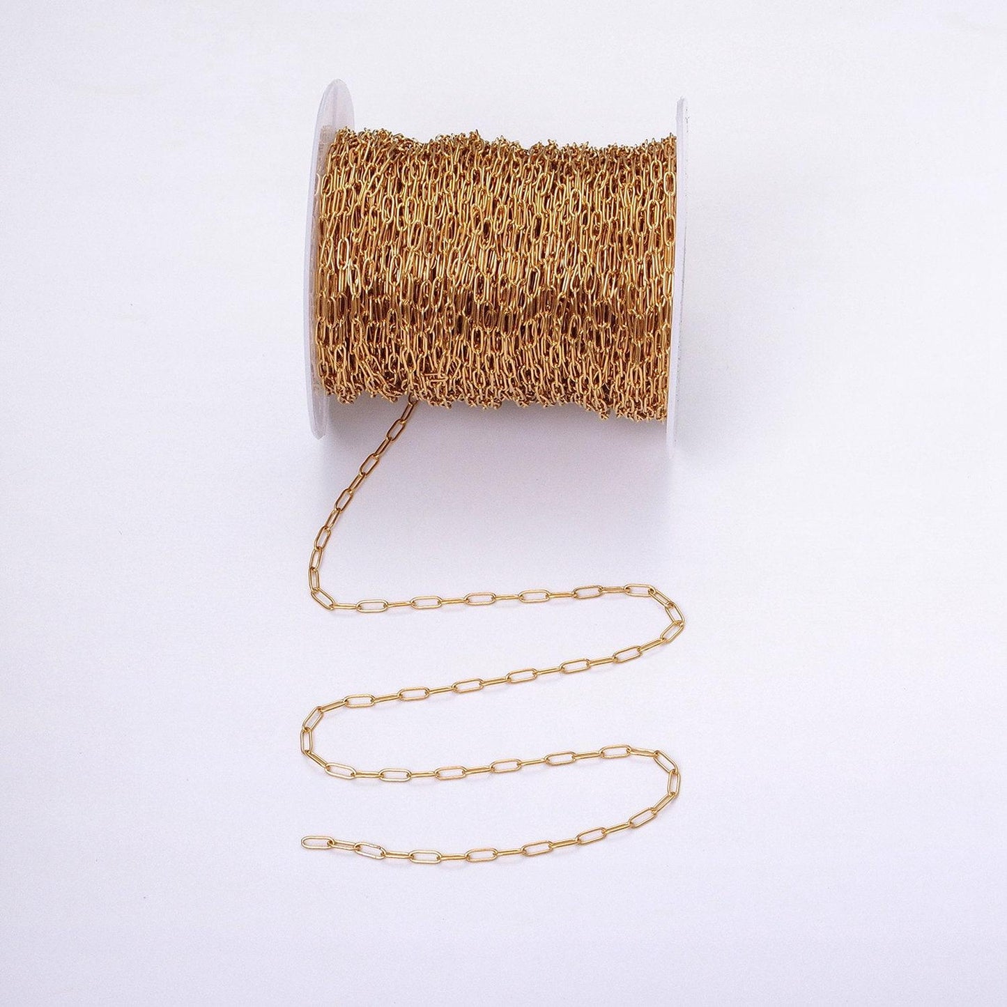 24k gold filled paper clip chain, elongated rectangle oval chain wholesale unfinished chain roll-1269