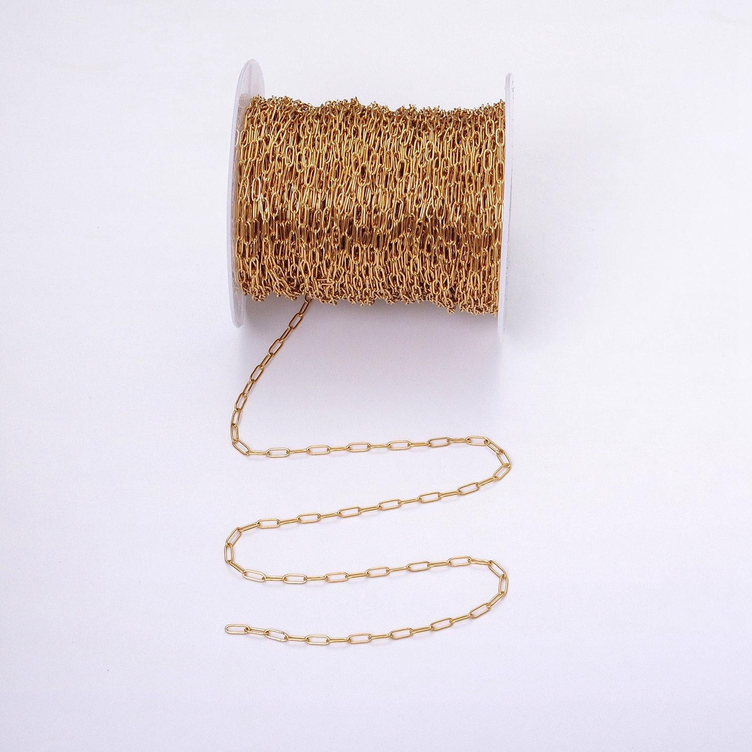 24k gold filled paper clip chain, elongated rectangle oval chain wholesale unfinished chain roll-1269