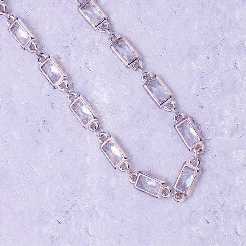 14k gold micro pave rectangle charm chain by yard, micro pave cz rectangle charm specialty link chain, cz charm size 11x4.5mm, 119a