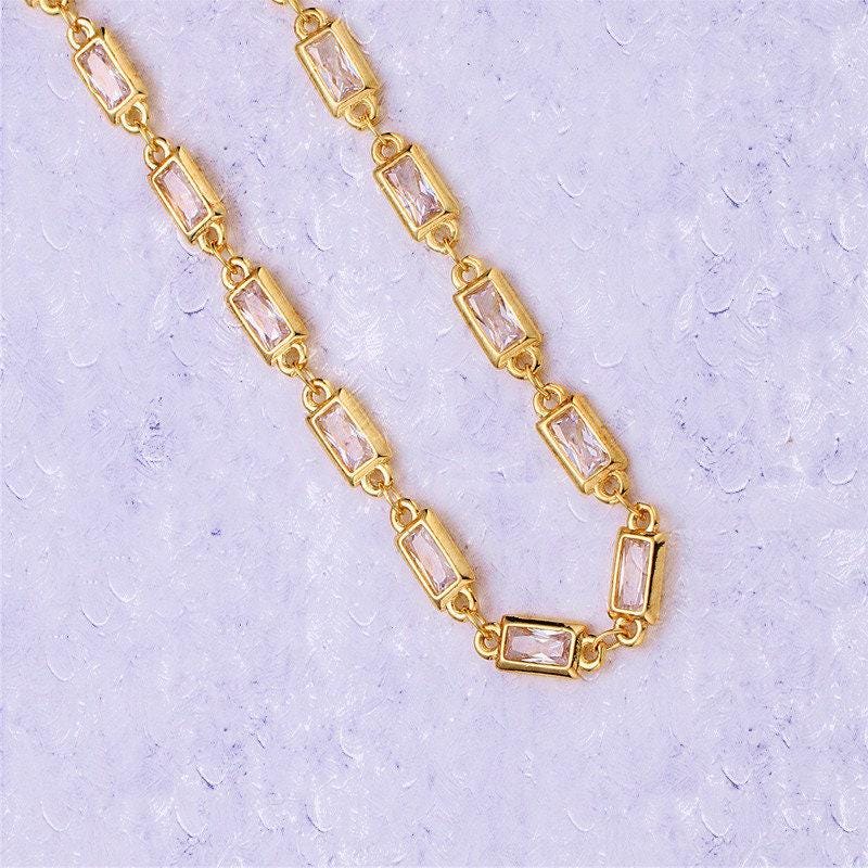 14k gold micro pave rectangle charm chain by yard, micro pave cz rectangle charm specialty link chain, cz charm size 11x4.5mm, 119a