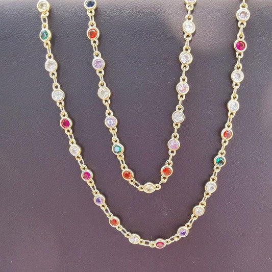 Gold, silver, rosegold micro pave colorful charm chain by yard, cz charm specialty link chain by foot, chain size 8x4mm, roll- 108, 109, 110