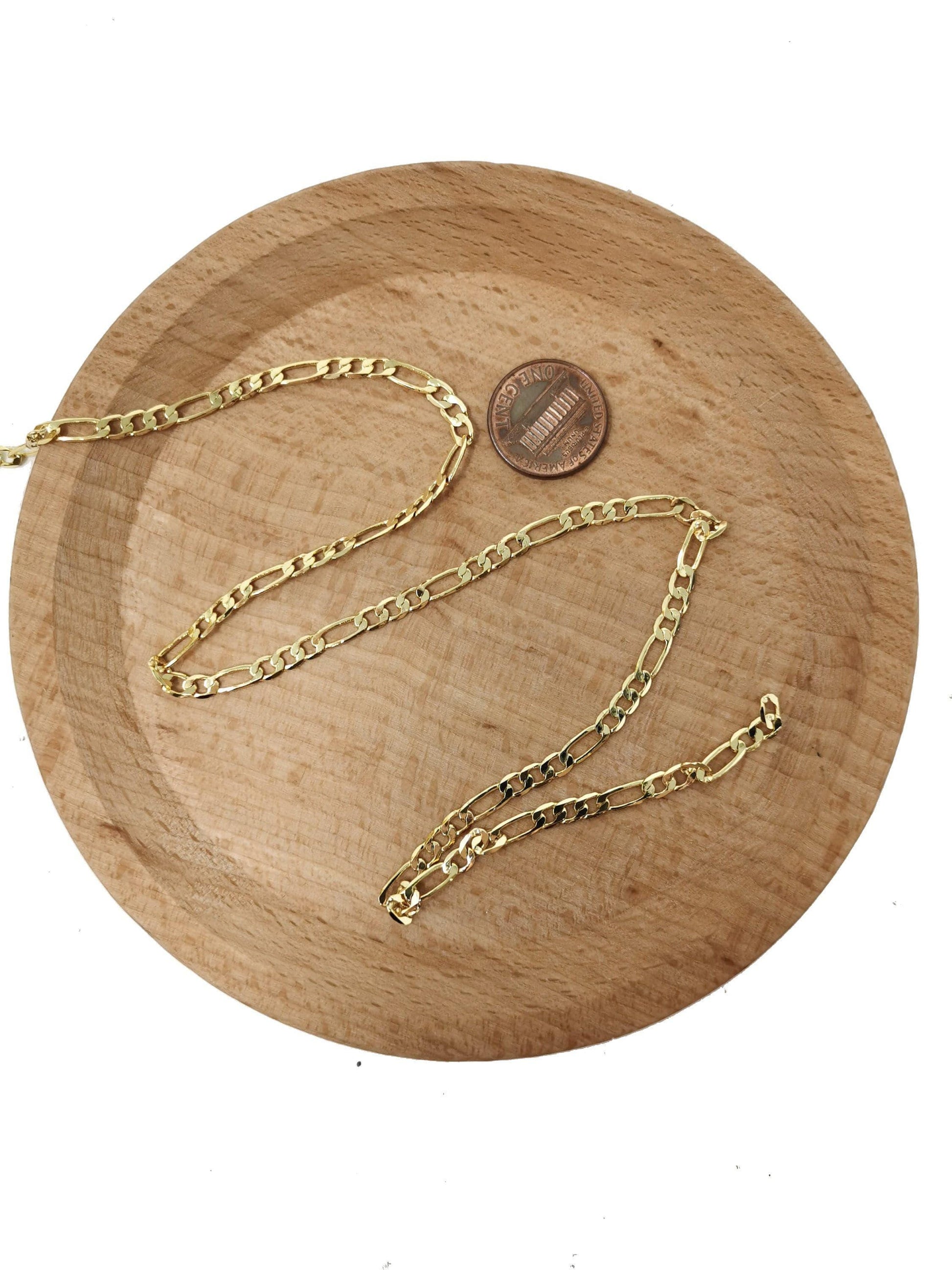24k gold figaro chain by yard, cable figaro chain by foot,wholesale bulk roll chain for jewelry making, width is 4mm, 102