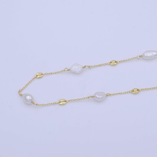 1 yard pearl gold chain round cultured pearl chain wholesale, natural freshwater pearl rosary gold chain, beaded roll chain roll-1011