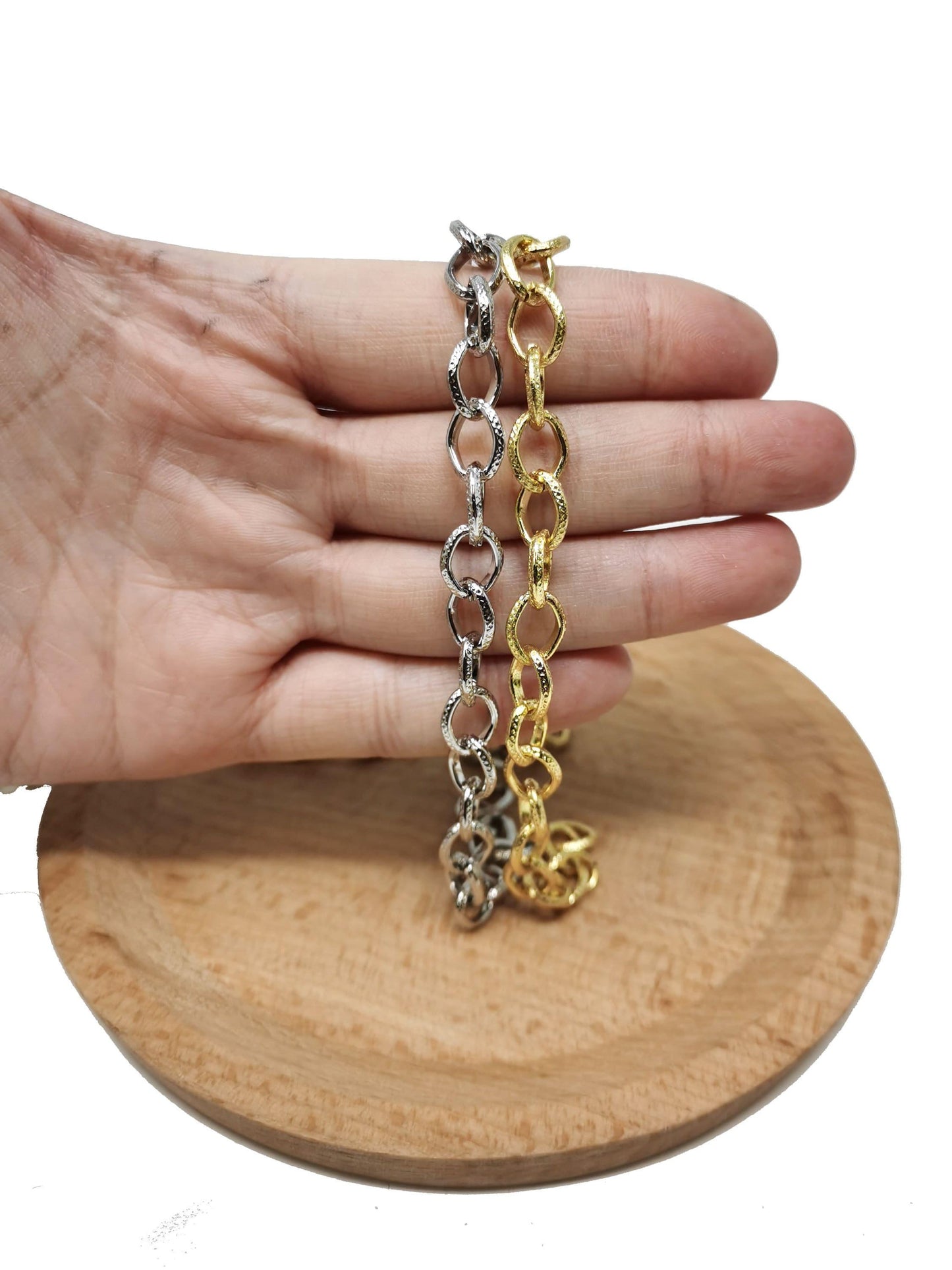 Gold rolo cable chain by yard, rolo cable chain by foot, wholesale bulk roll chain, width 8mm, roll-98,94