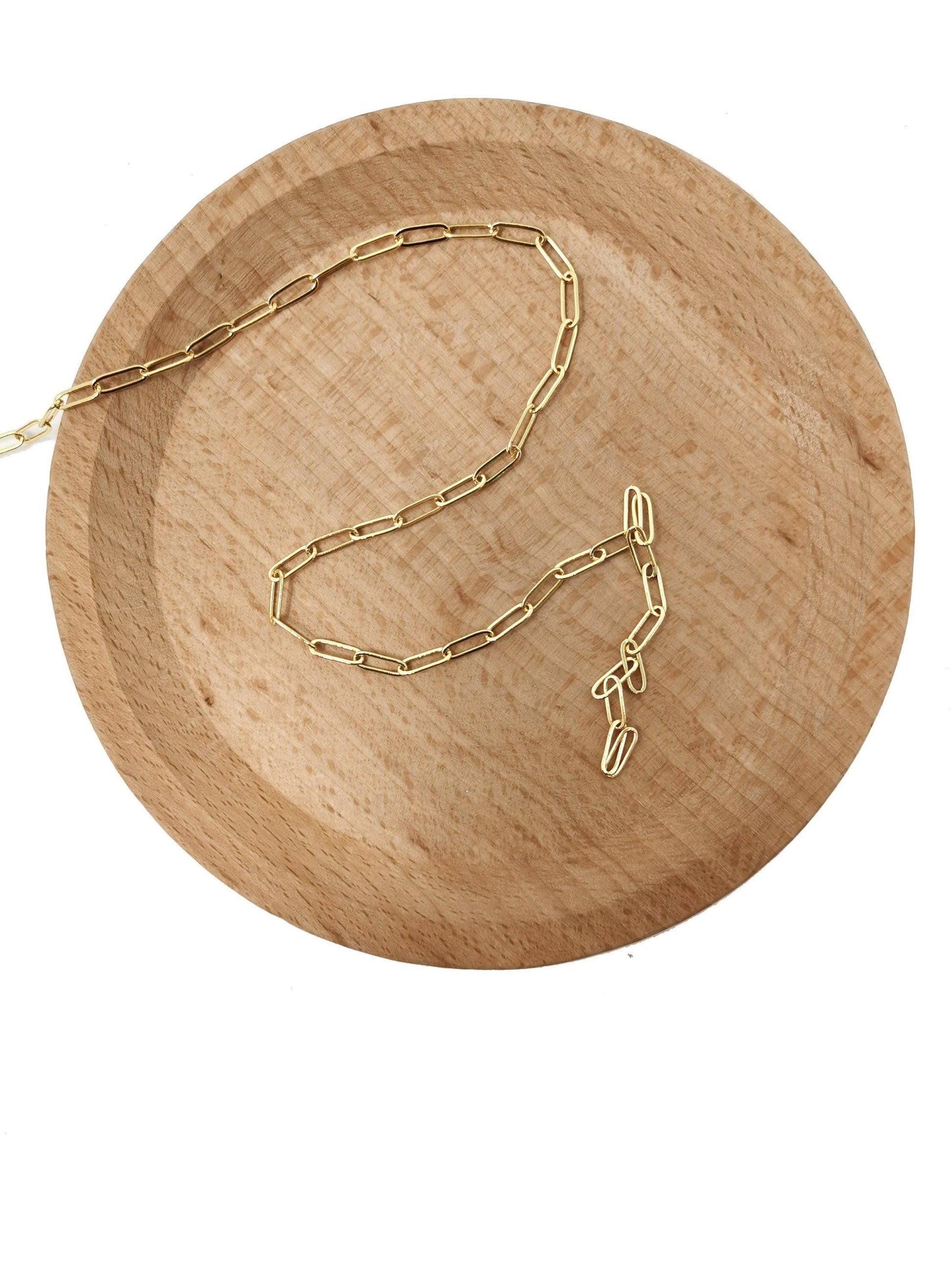 Gold paperclip chain by yard, oval link chain by foot, wholesale bulk roll chain for diy jewelry, thickness 0.6mm, 77