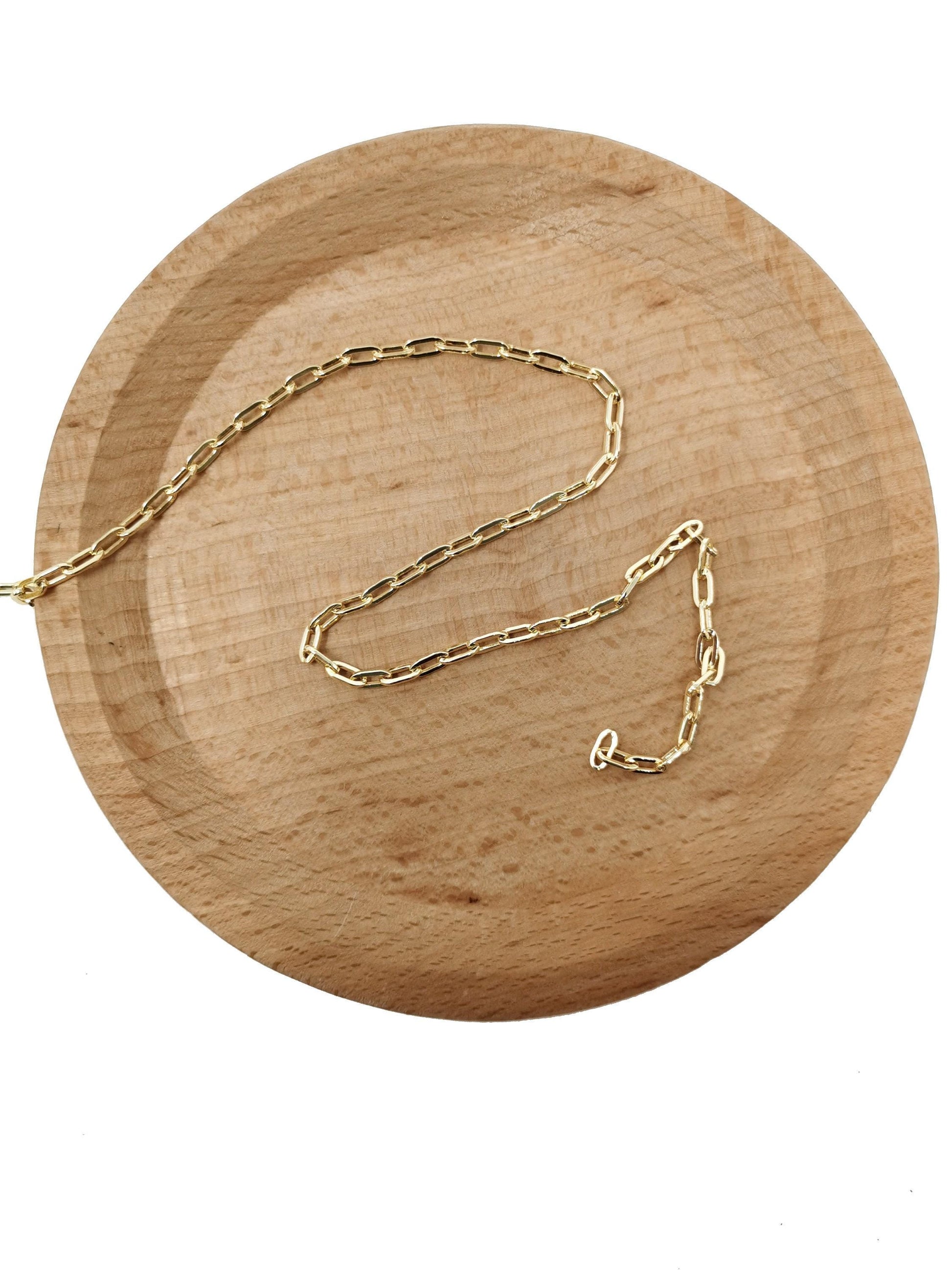 24k gold rolo cable chain by yard, oval link chain, wholesale bulk roll chain for jewelry making 1mm thick #68