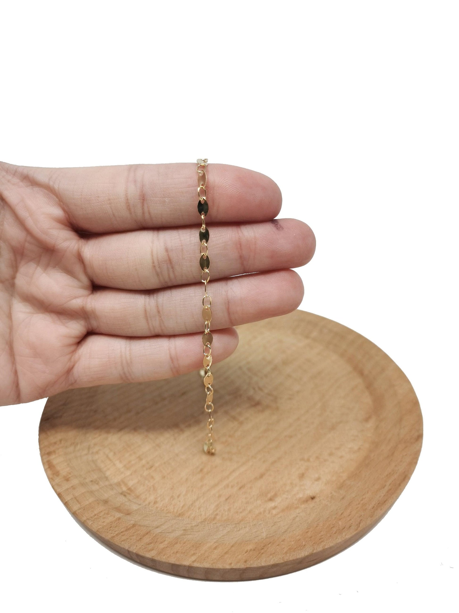 Circle charm 14k gold chain by yard, round disc charm chain, wholesale bulk roll chain for jewelry making, thickness 1mm, roll-27