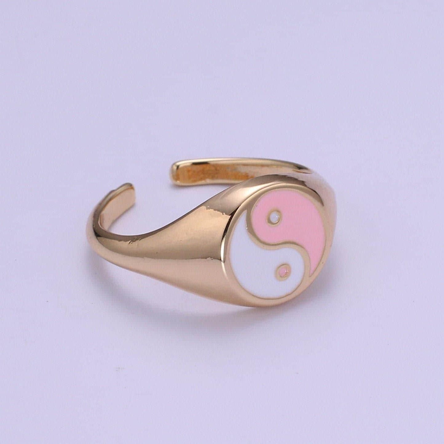 Adjustable yin yang ring, gold signet ring bold statement ring for summer trend jewelry 90s trend ring